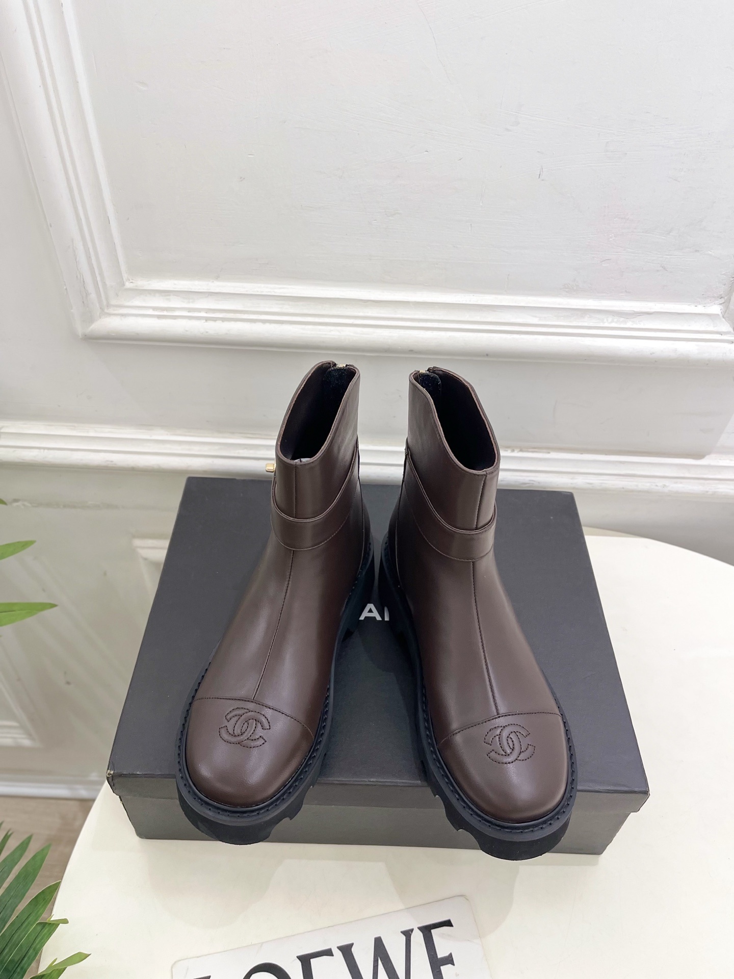 Luxury Brown Leather Ankle Boots with Gold Buckle & Chunky Sole