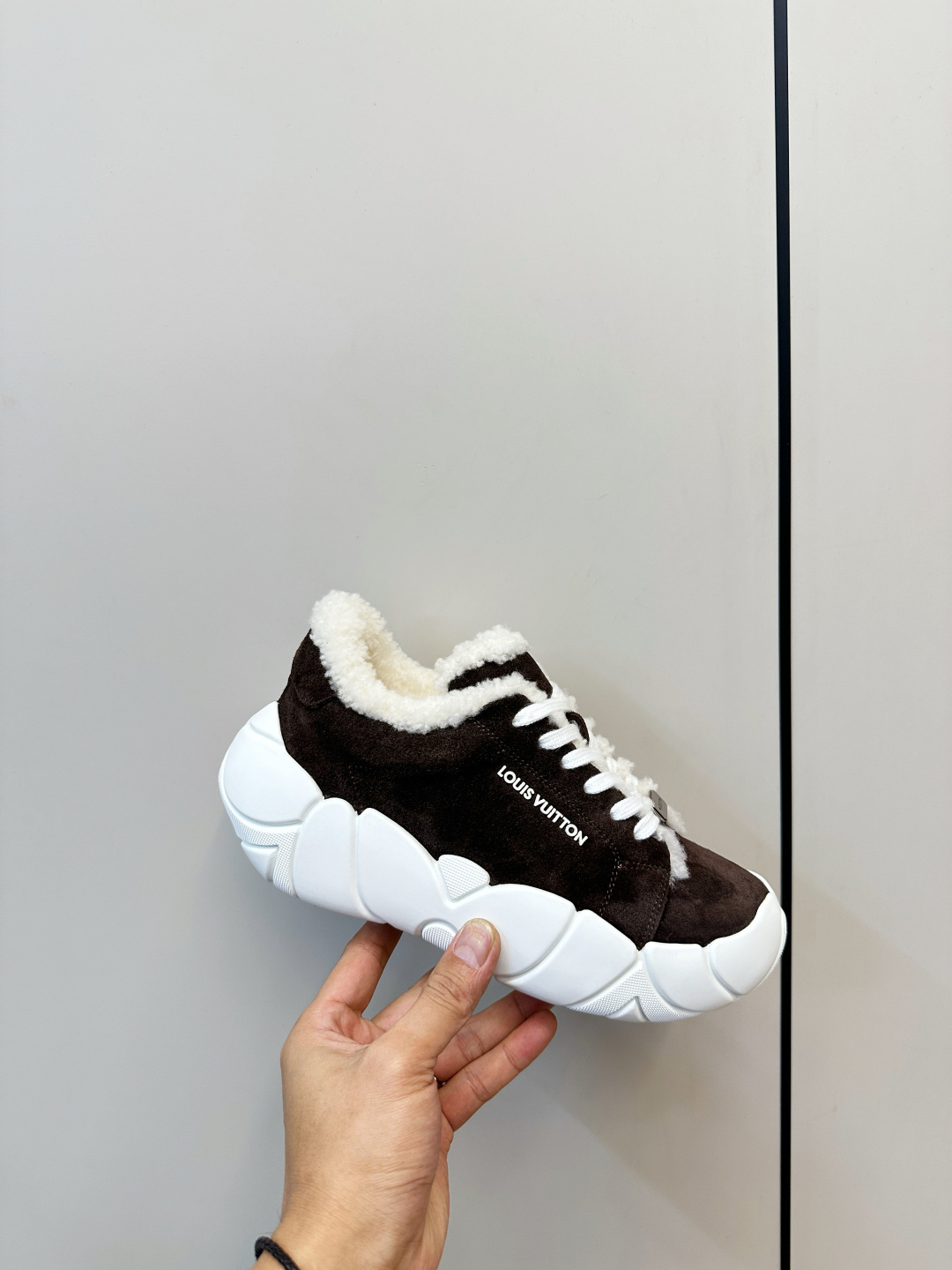Louis Vuitton Brown Suede & Shearling Sneakers - Luxury Winter Shoes