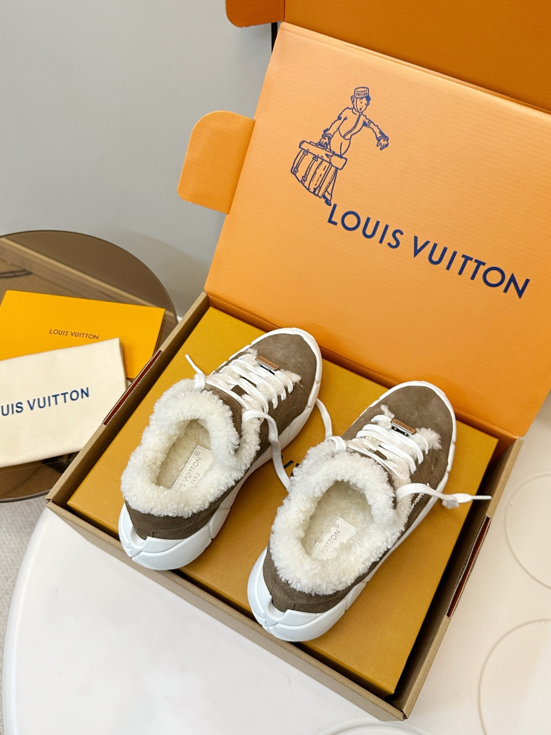 Louis Vuitton Suede & Shearling Low-Top Sneakers for Women