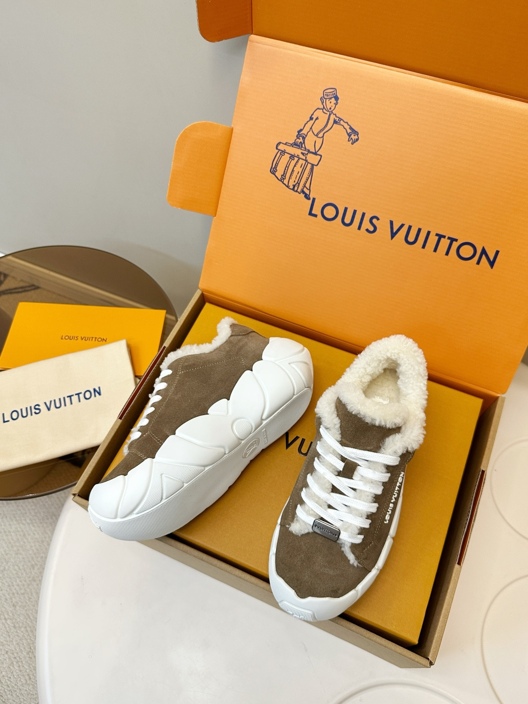 Louis Vuitton Suede & Shearling Low-Top Sneakers for Women