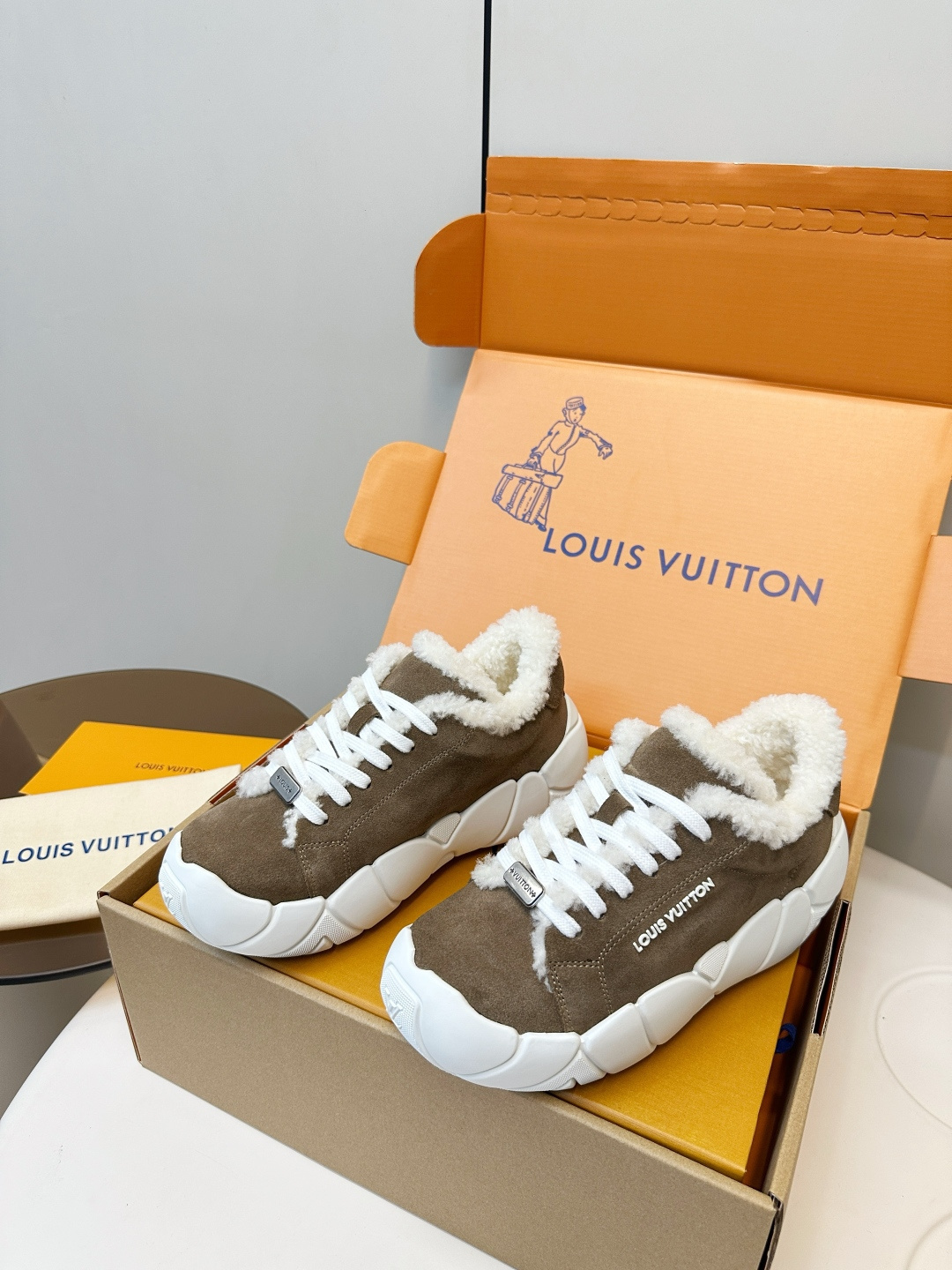 Louis Vuitton Suede & Shearling Low-Top Sneakers for Women