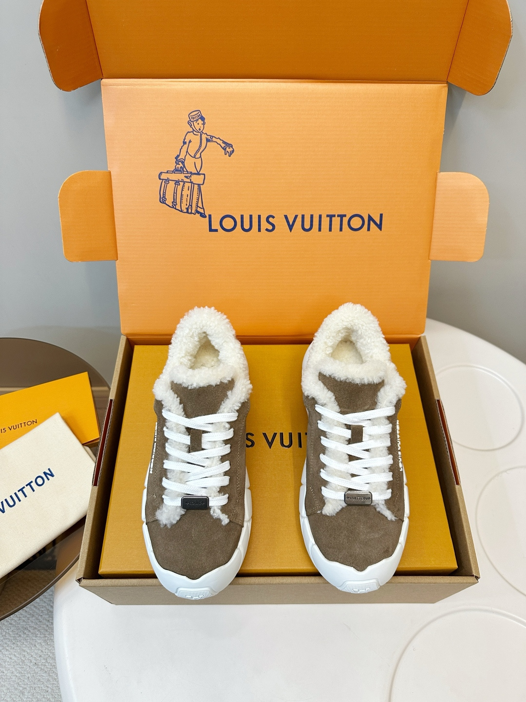 Louis Vuitton Suede & Shearling Low-Top Sneakers for Women