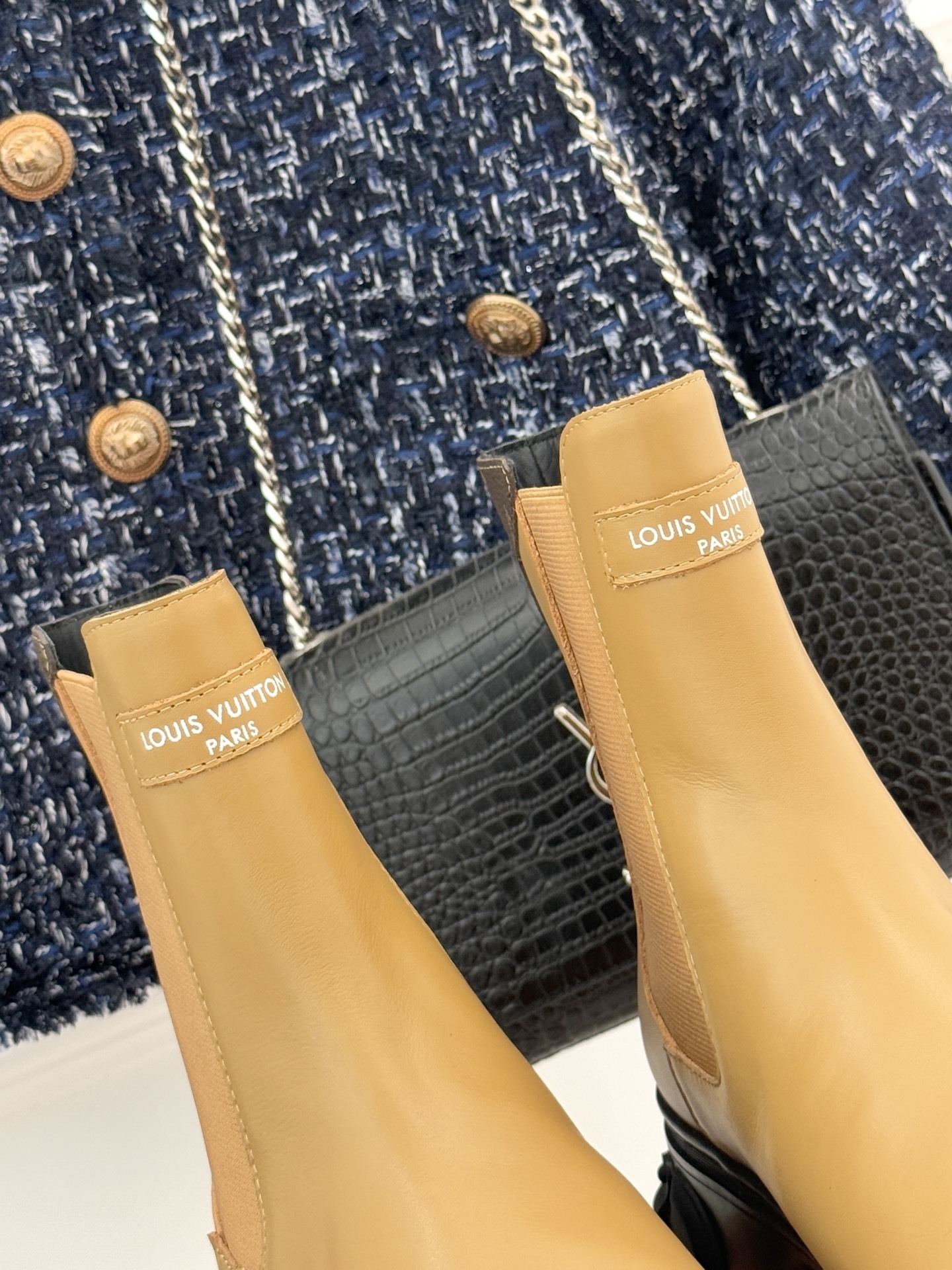 Louis Vuitton Beige Leather Platform Chelsea Boots with Monogram