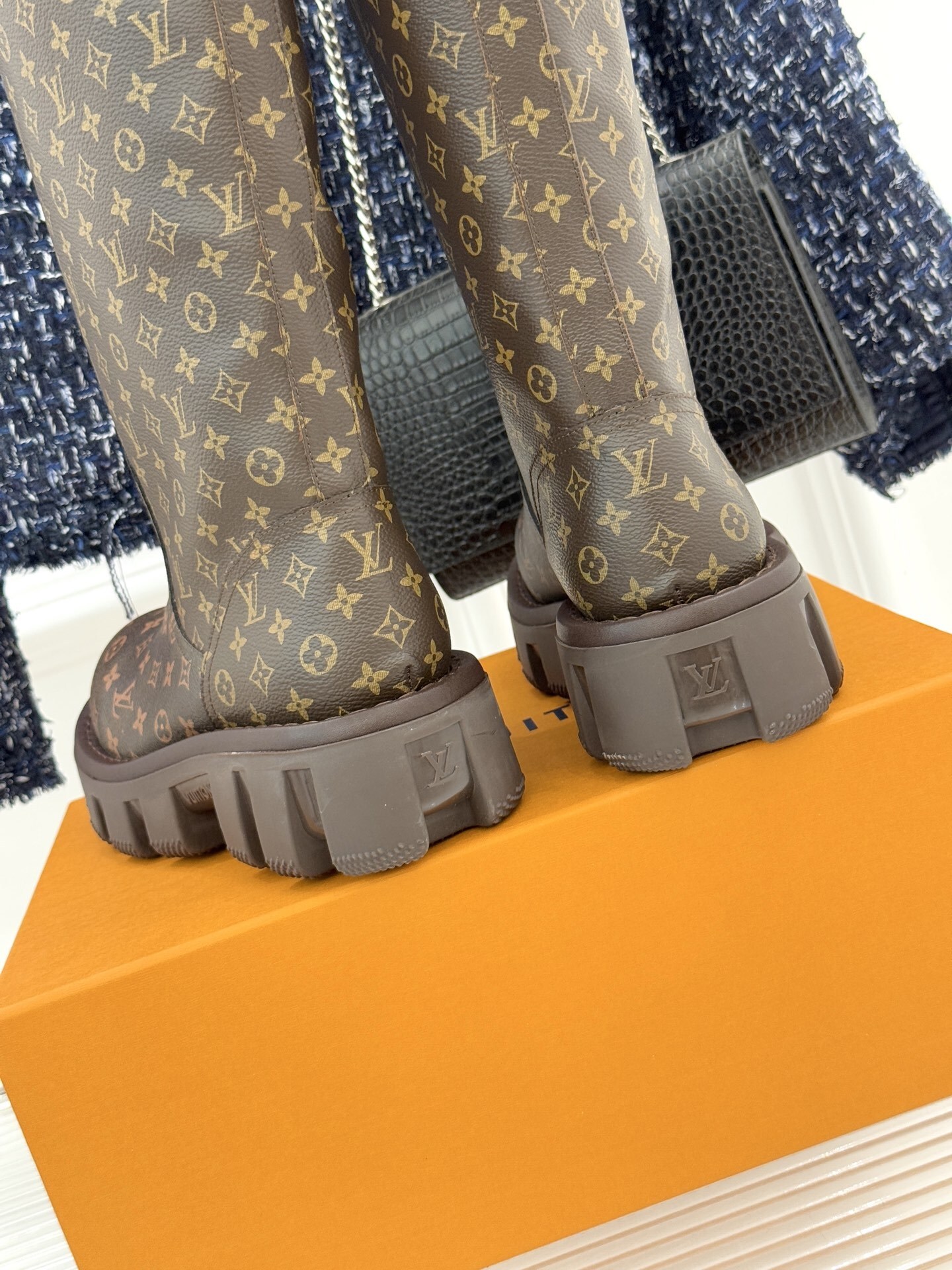 Louis Vuitton Monogram Flat High Boots with Chunky Lug Sole