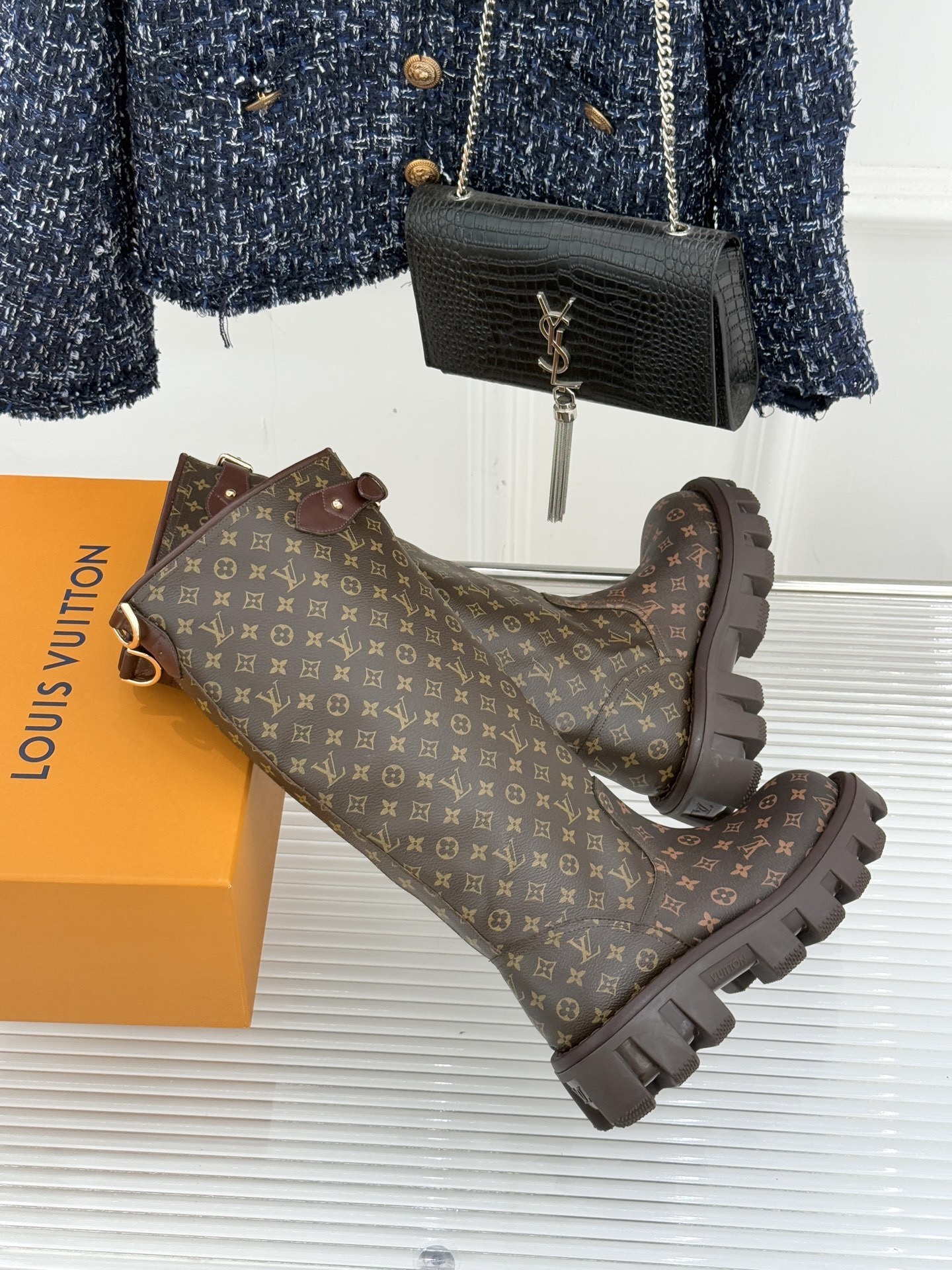 Louis Vuitton Monogram Flat High Boots with Chunky Lug Sole