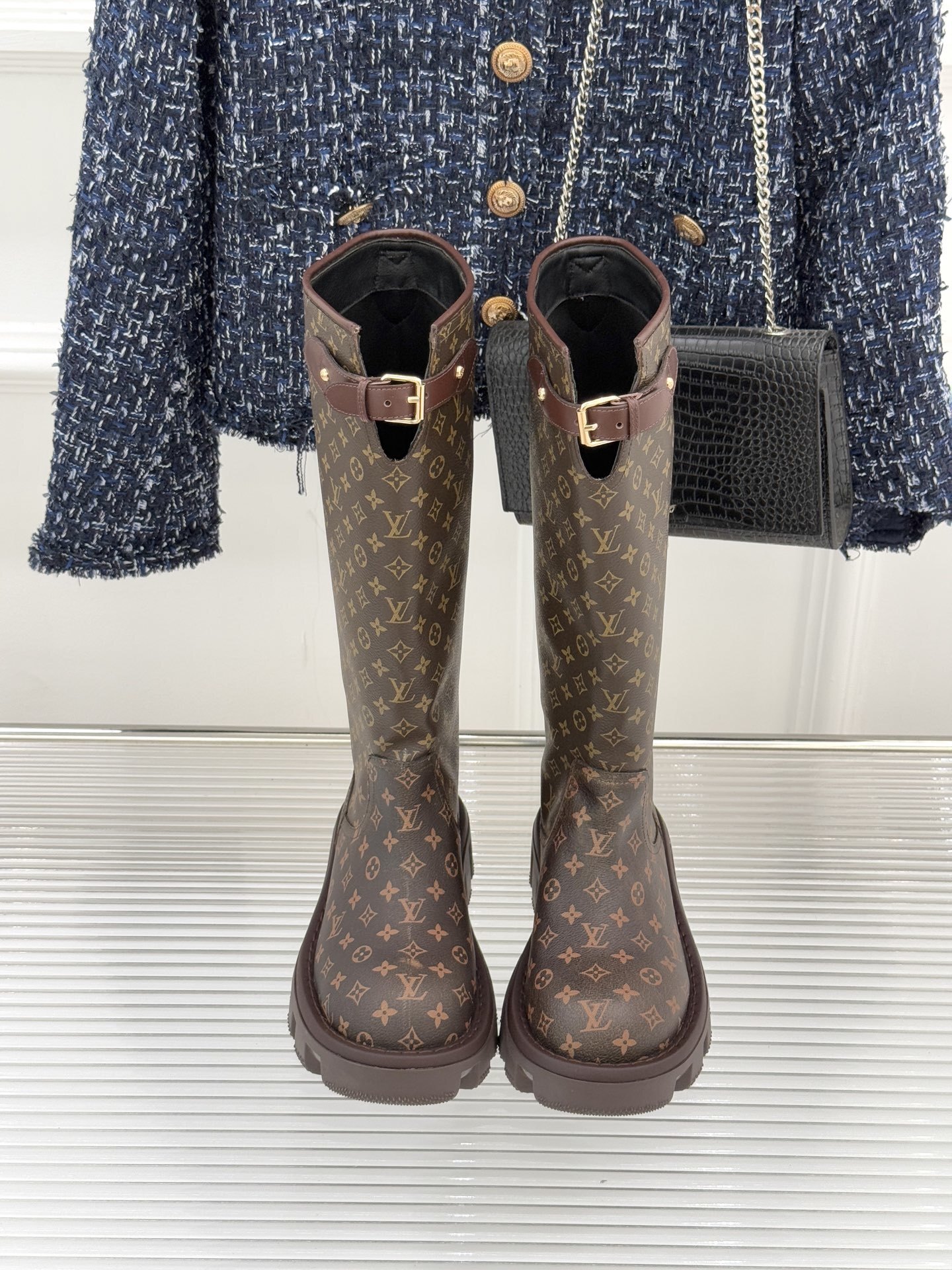 Louis Vuitton Monogram Flat High Boots with Chunky Lug Sole