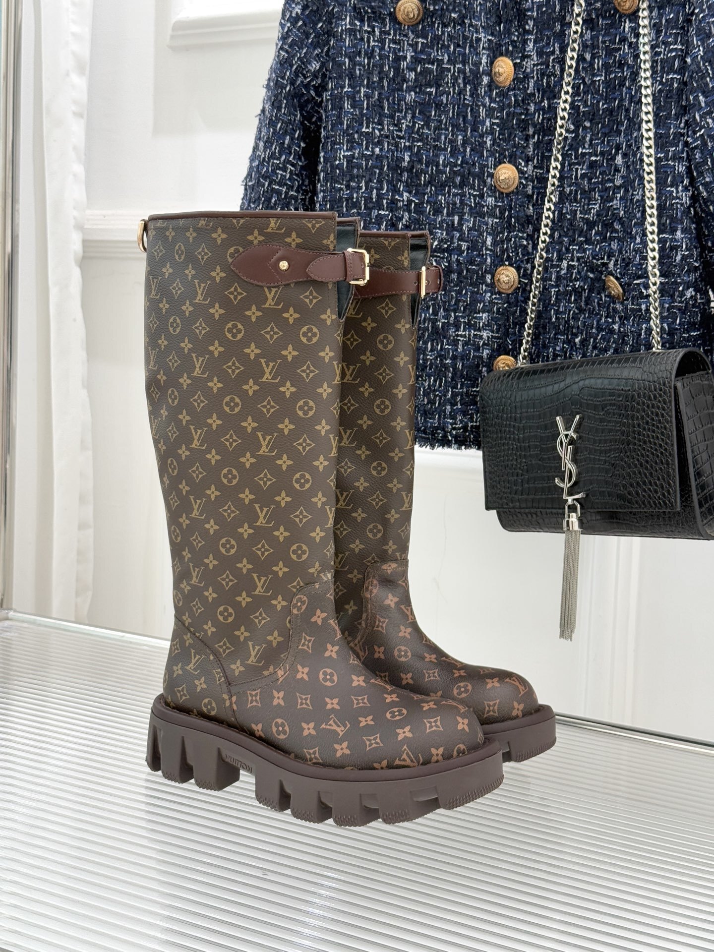 Louis Vuitton Monogram Flat High Boots with Chunky Lug Sole