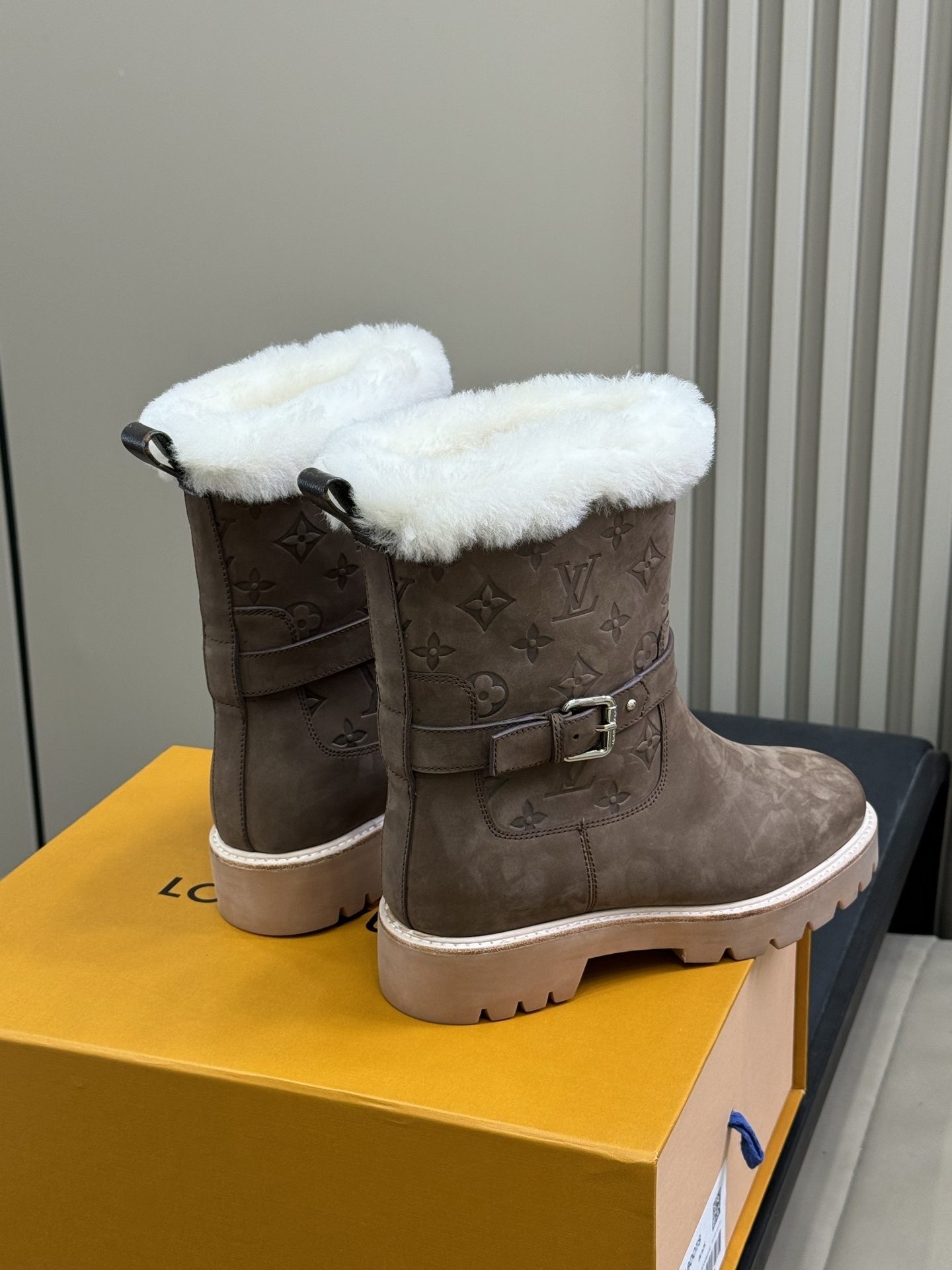 Louis Vuitton Monogram Suede Shearling Winter Boots - Taupe
