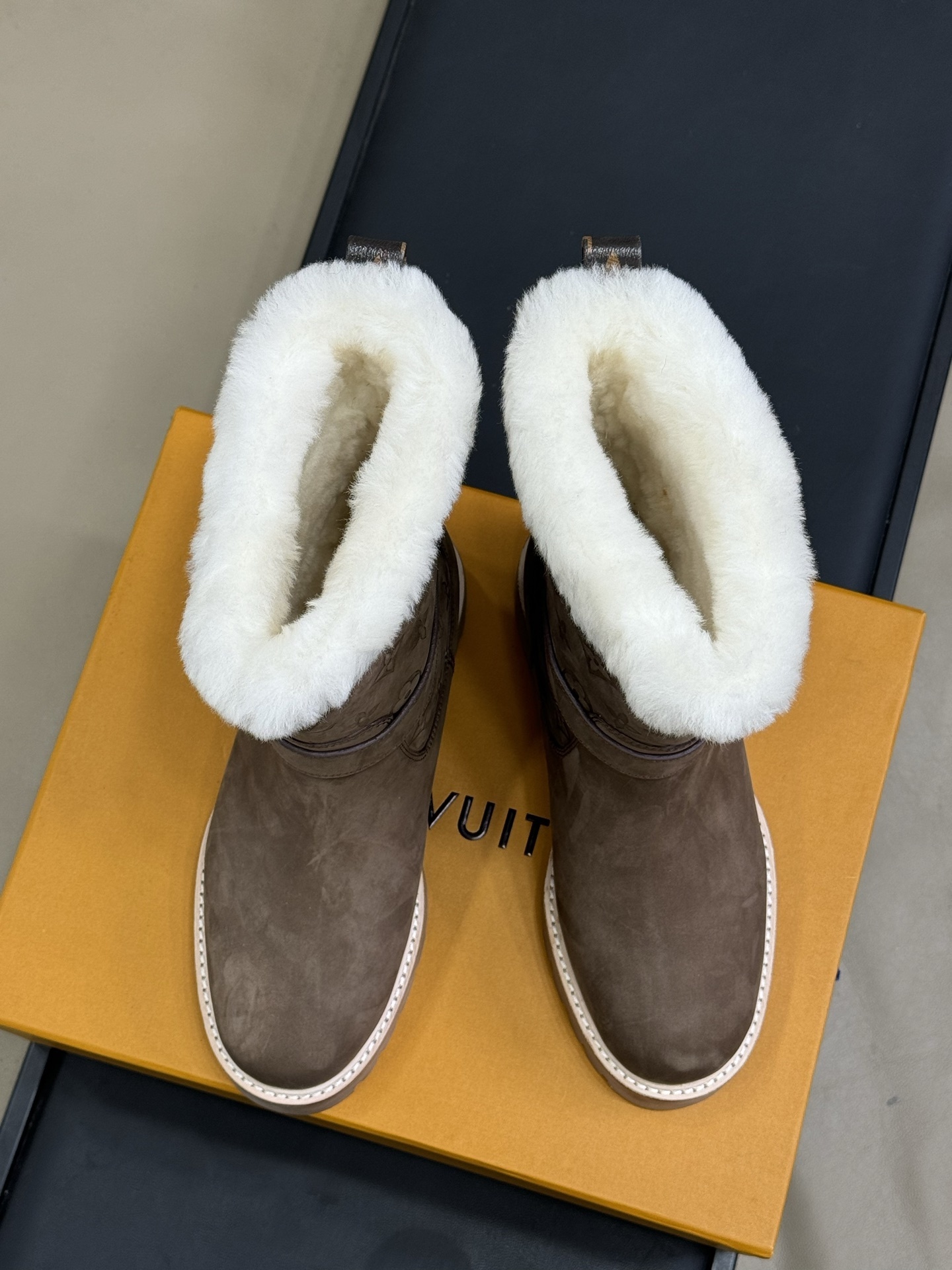 Louis Vuitton Monogram Suede Shearling Winter Boots - Taupe