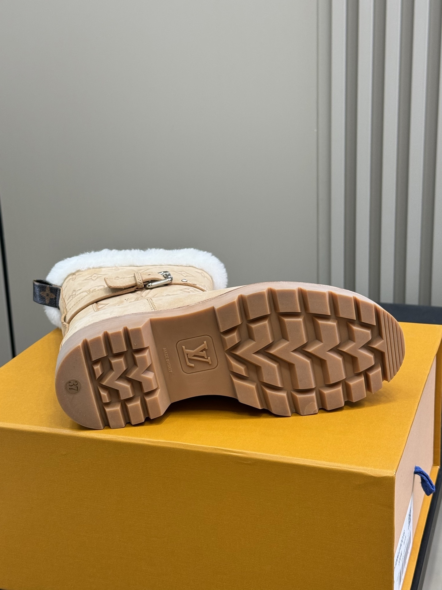 Louis Vuitton Monogram Embossed Suede Shearling Winter Boots