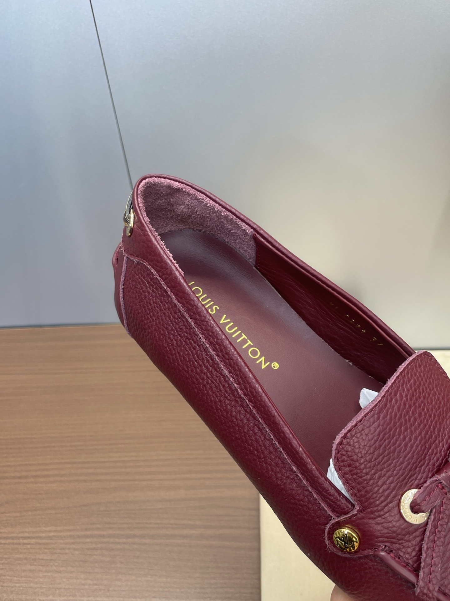 Louis Vuitton Gloria Flat Loafers in Burgundy Grained Leather