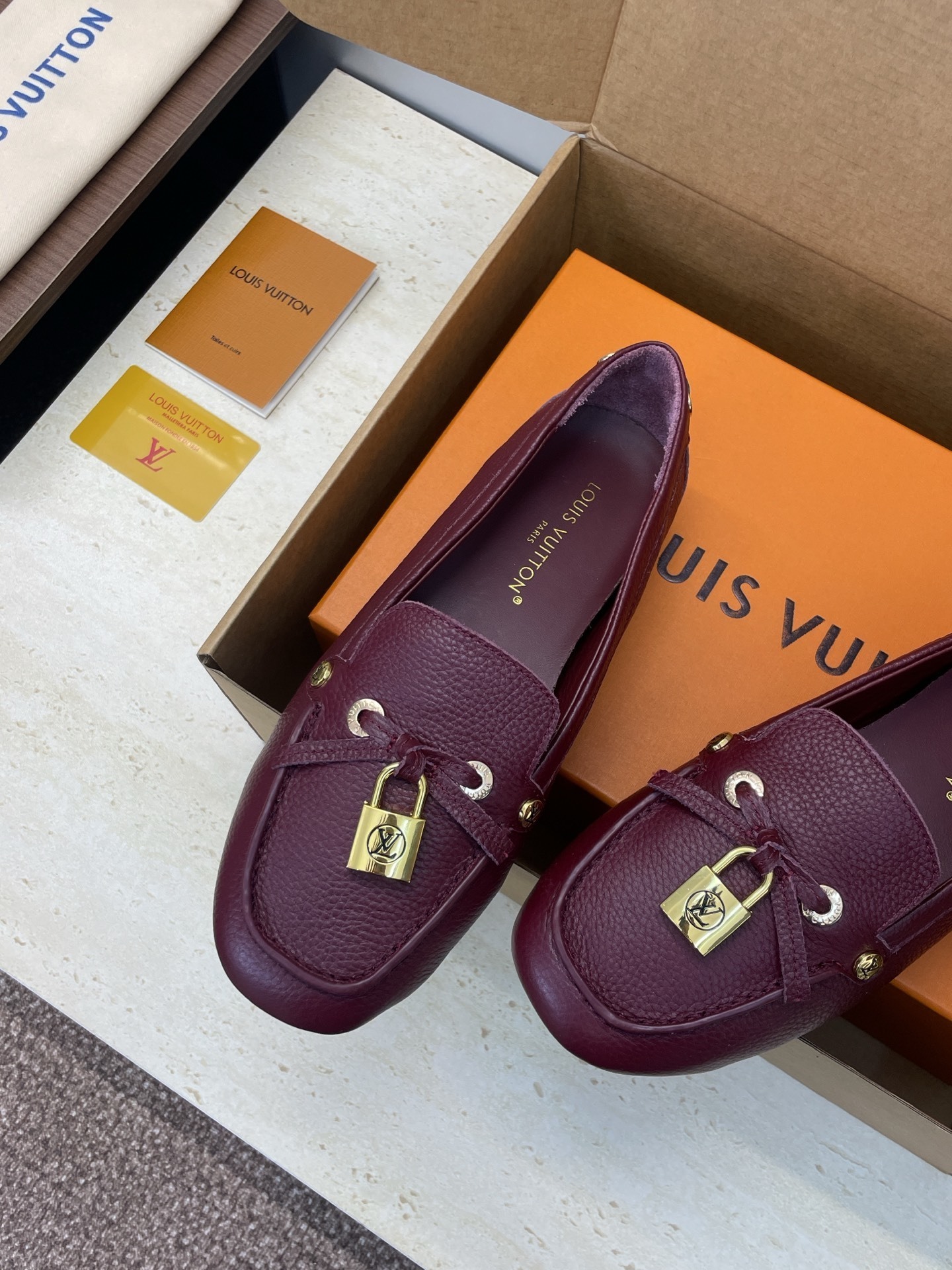 Louis Vuitton Gloria Flat Loafers in Burgundy Grained Leather