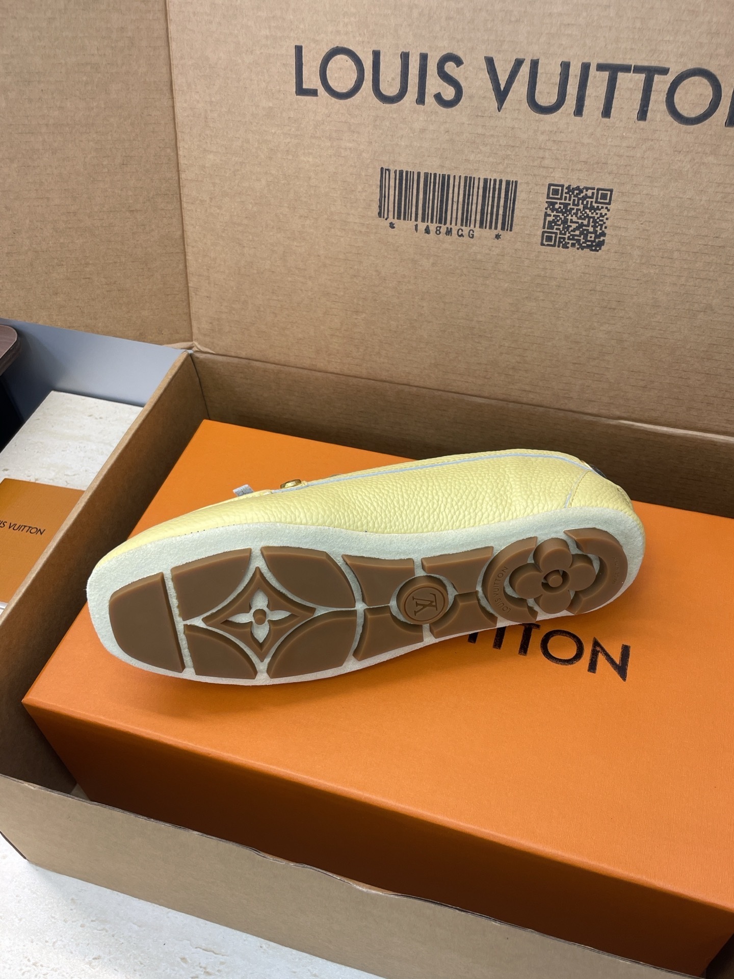 Louis Vuitton Yellow Grained Leather Padlock Loafers