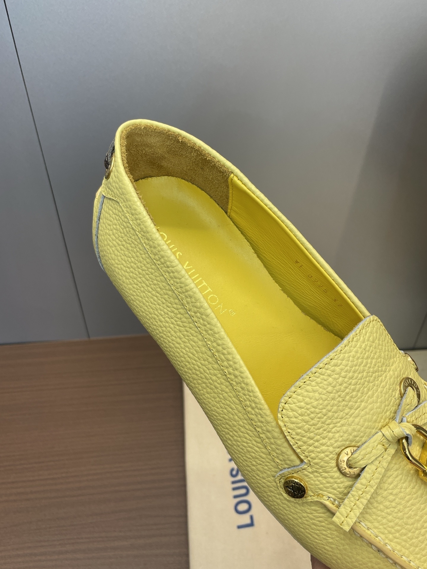 Louis Vuitton Yellow Grained Leather Padlock Loafers