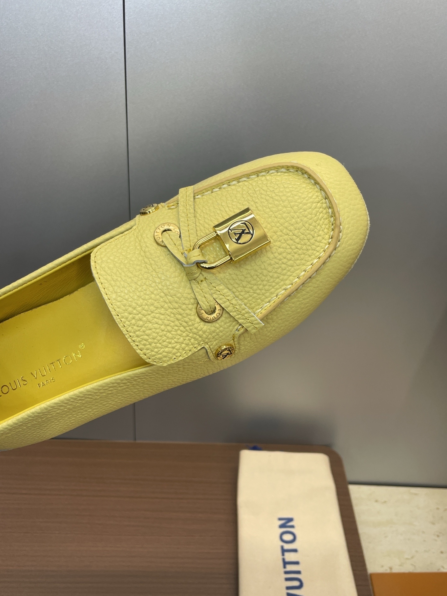 Louis Vuitton Yellow Grained Leather Padlock Loafers