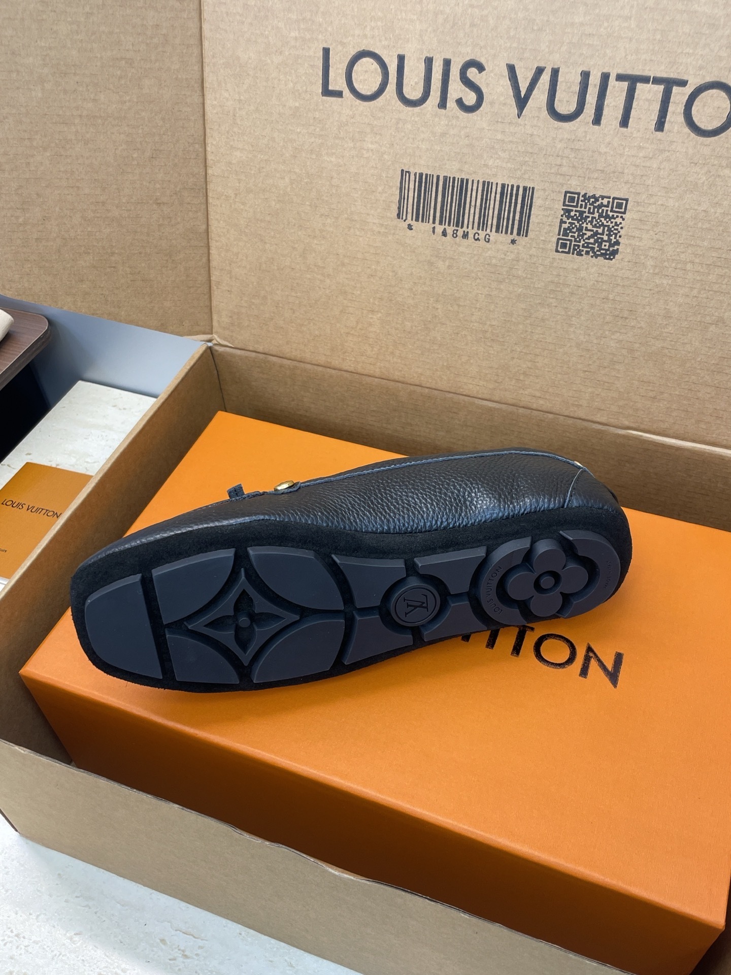 Louis Vuitton Black Grained Calfskin Academy Loafers with Padlock