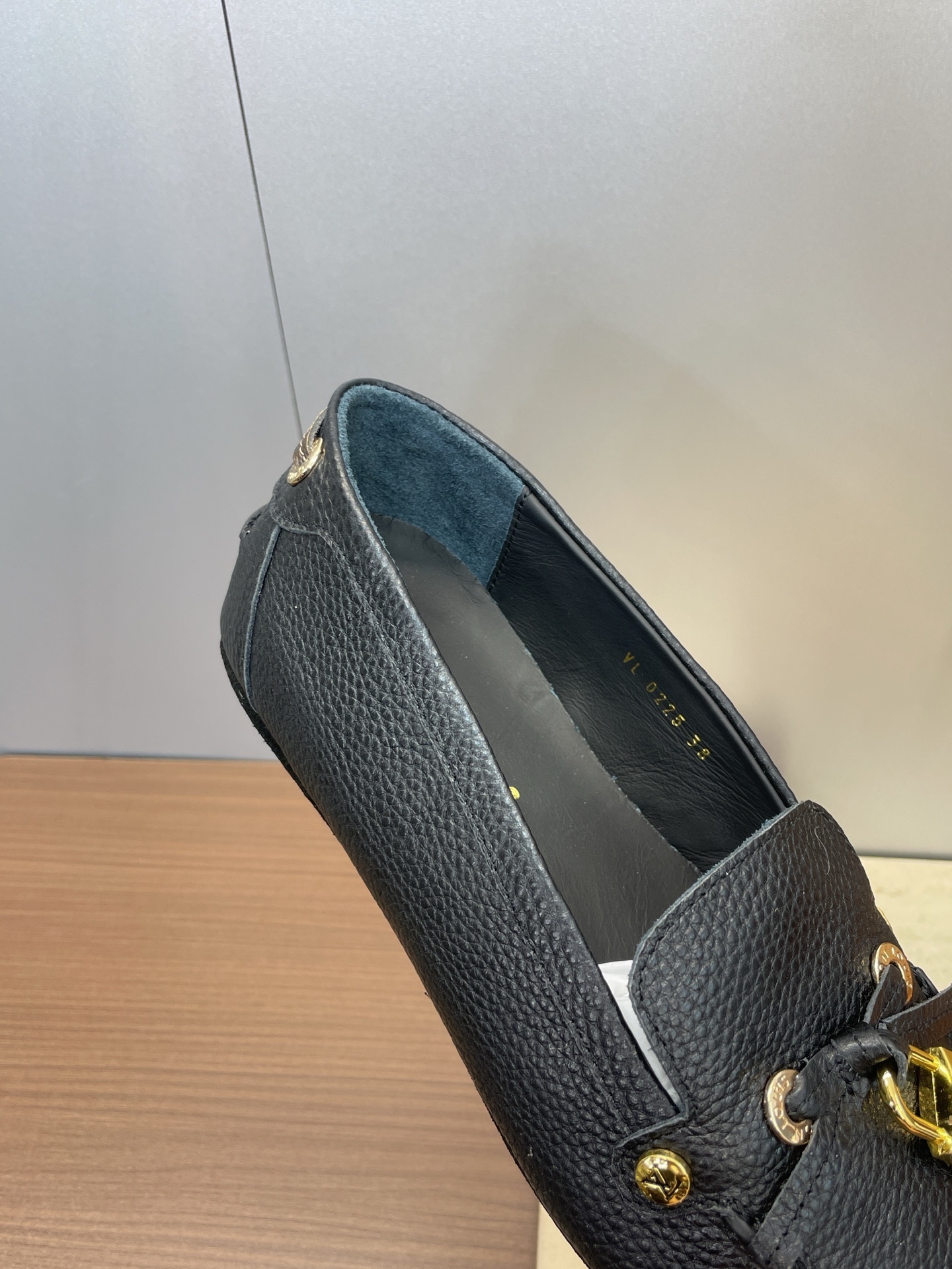 Louis Vuitton Black Grained Calfskin Academy Loafers with Padlock