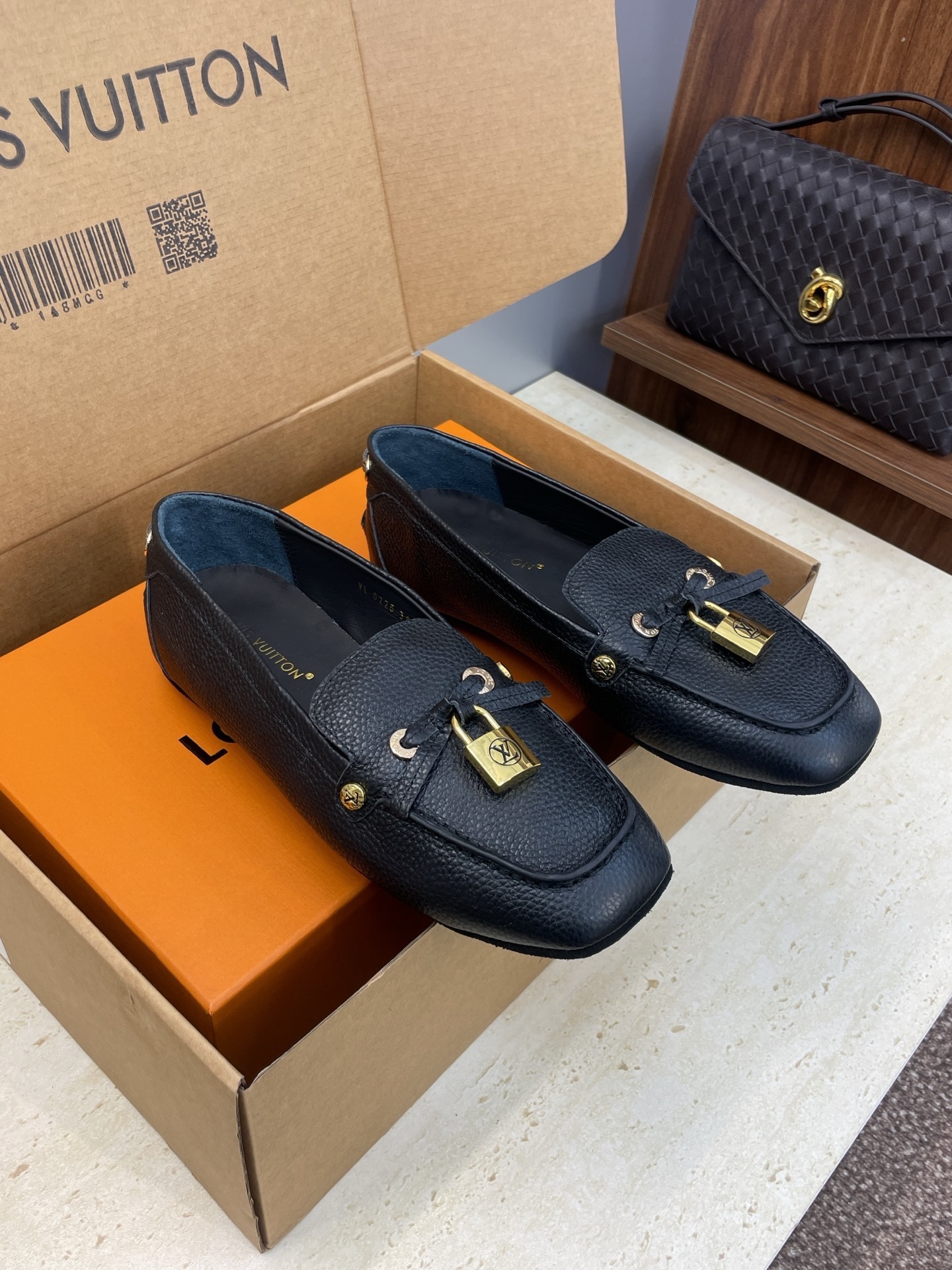 Louis Vuitton Black Grained Calfskin Academy Loafers with Padlock