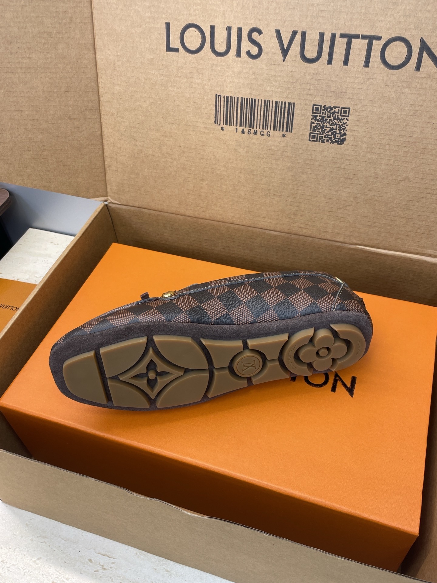 Louis Vuitton Damier Ebene Glory Loafers with Gold Padlock