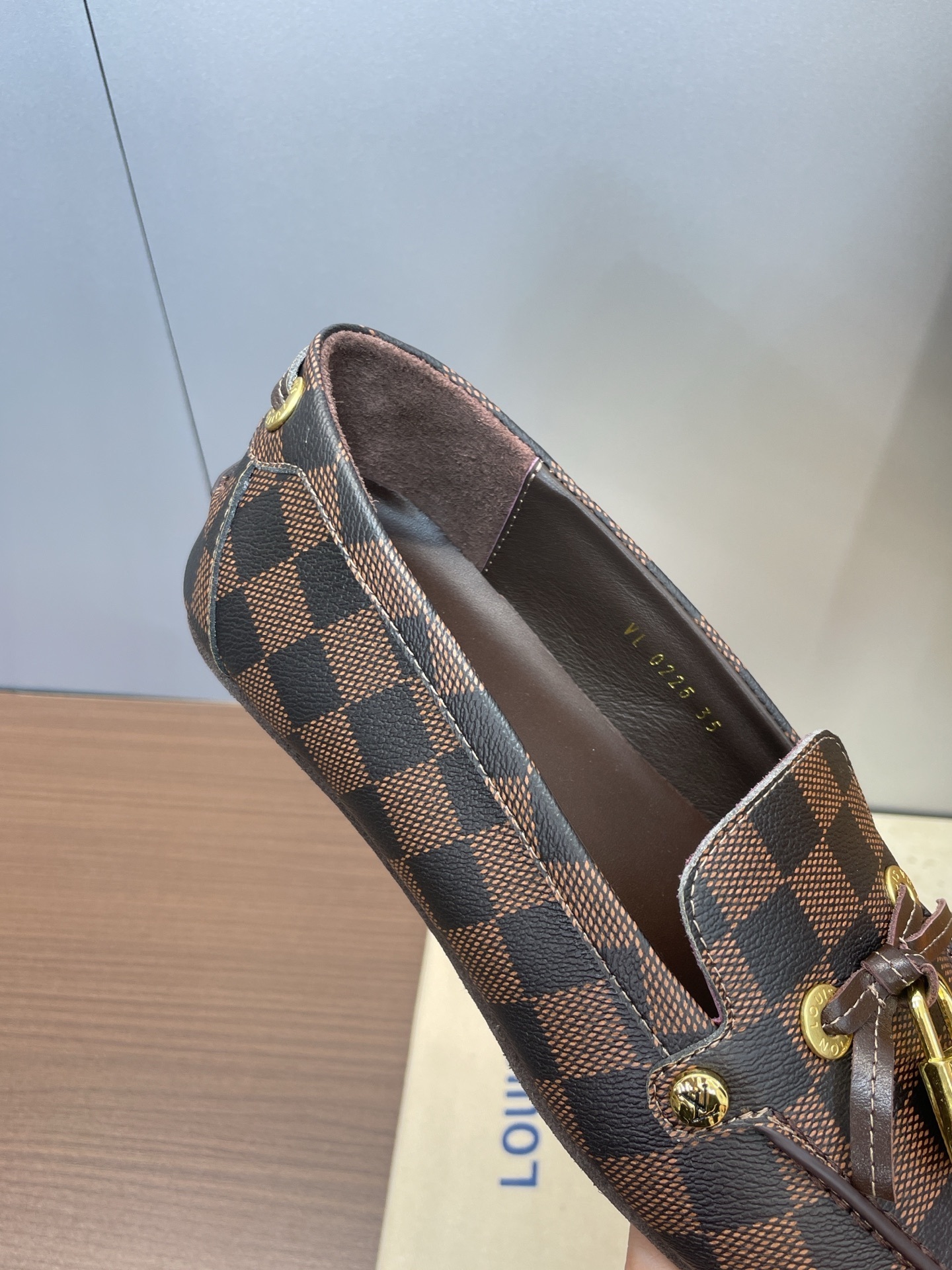 Louis Vuitton Damier Ebene Glory Loafers with Gold Padlock