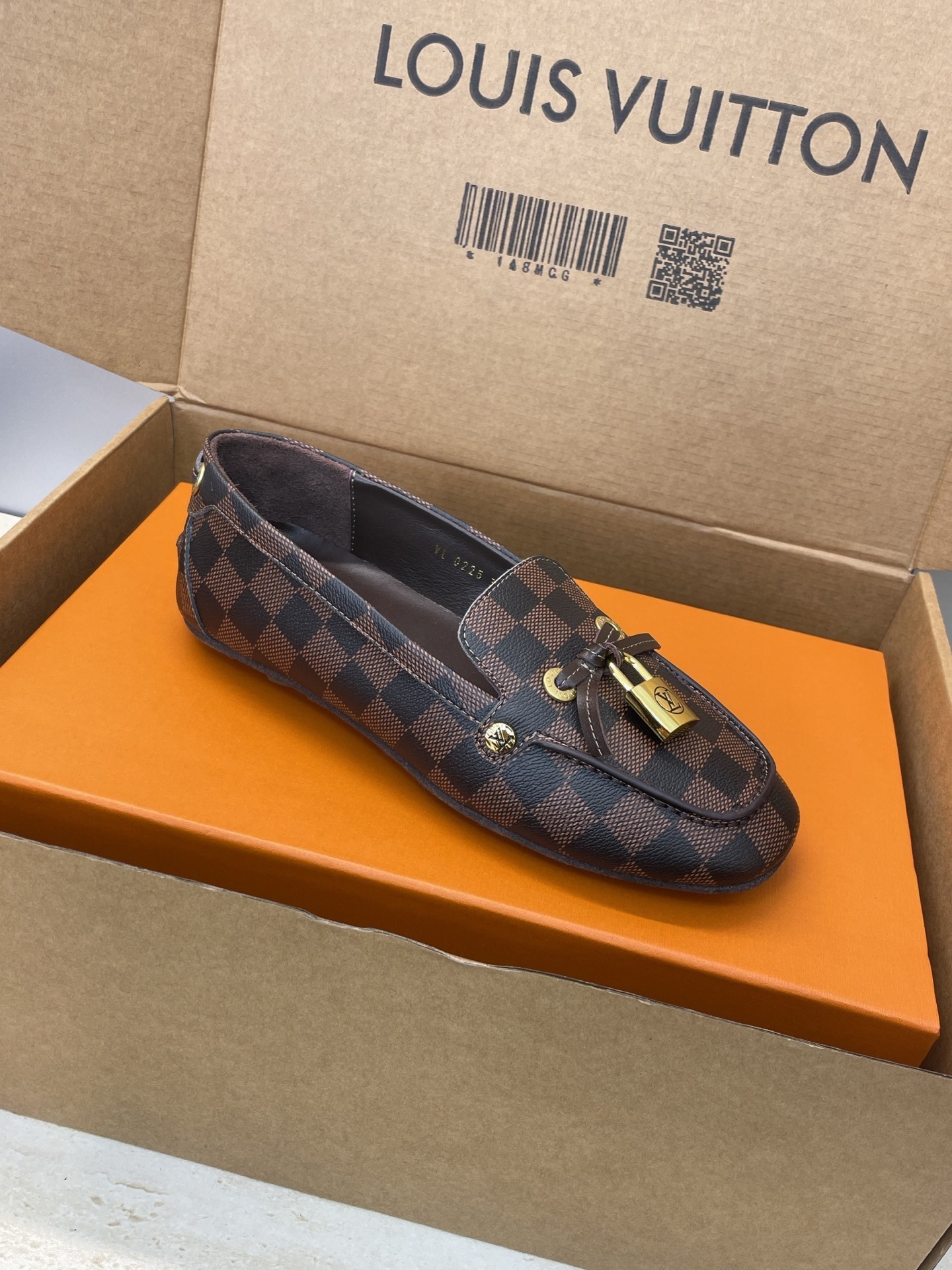 Louis Vuitton Damier Ebene Glory Loafers with Gold Padlock