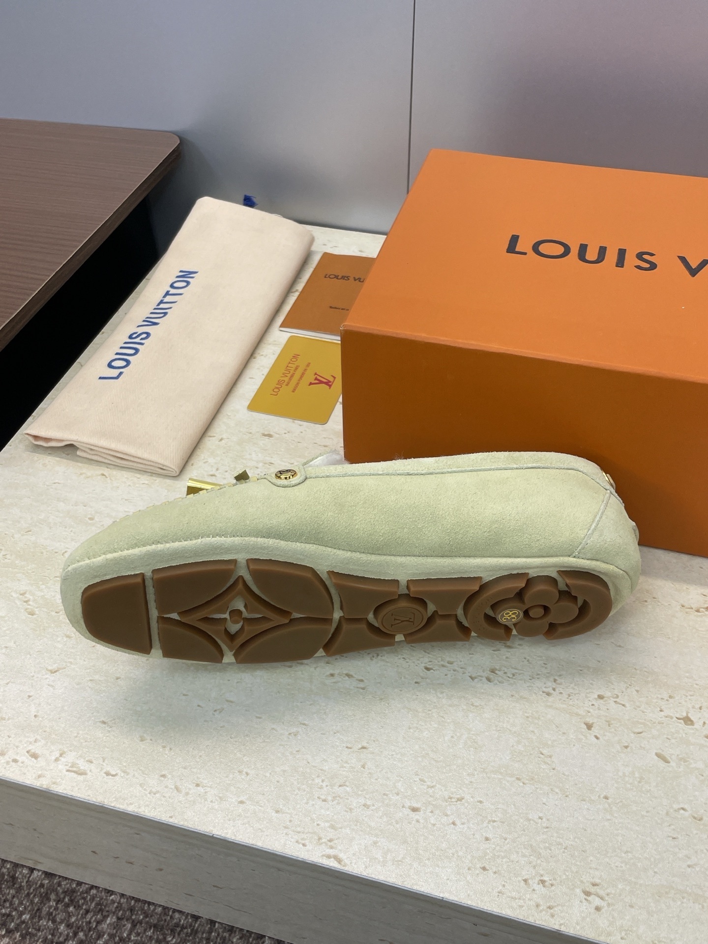 Louis Vuitton Suede Moccasins with Shearling Lining and LV Padlock