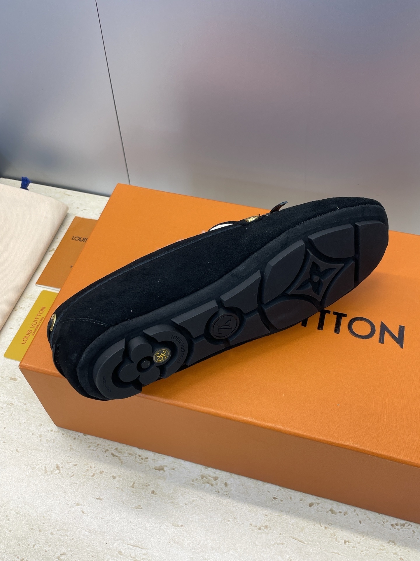 Louis Vuitton Black Velvet Shearling Loafers with LV Padlock