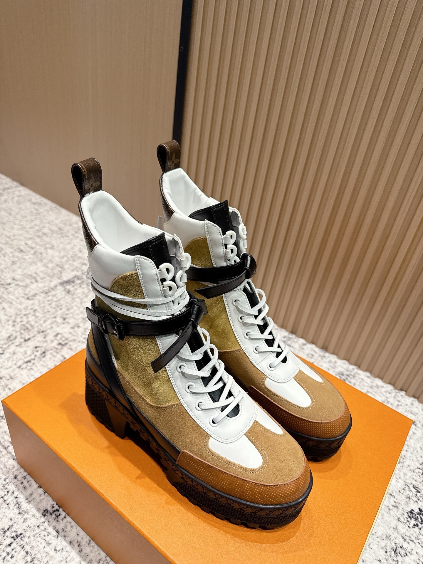 Designer Platform Ankle Boots - Luxury Suede & Leather Lace-Up Shoes