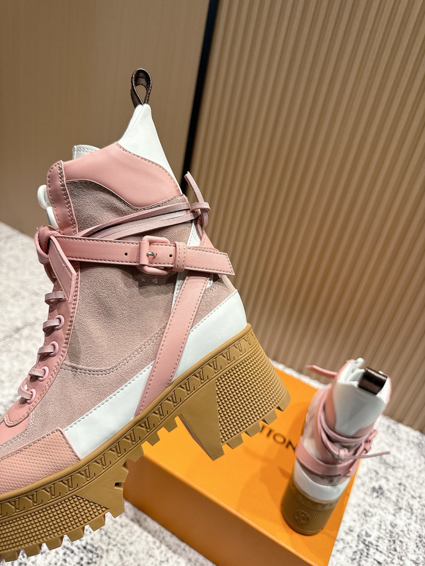 Louis Vuitton Women's Pink Leather & Suede Platform Ankle Boots