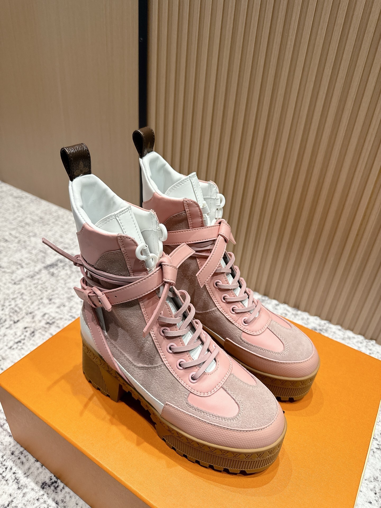 Louis Vuitton Women's Pink Leather & Suede Platform Ankle Boots