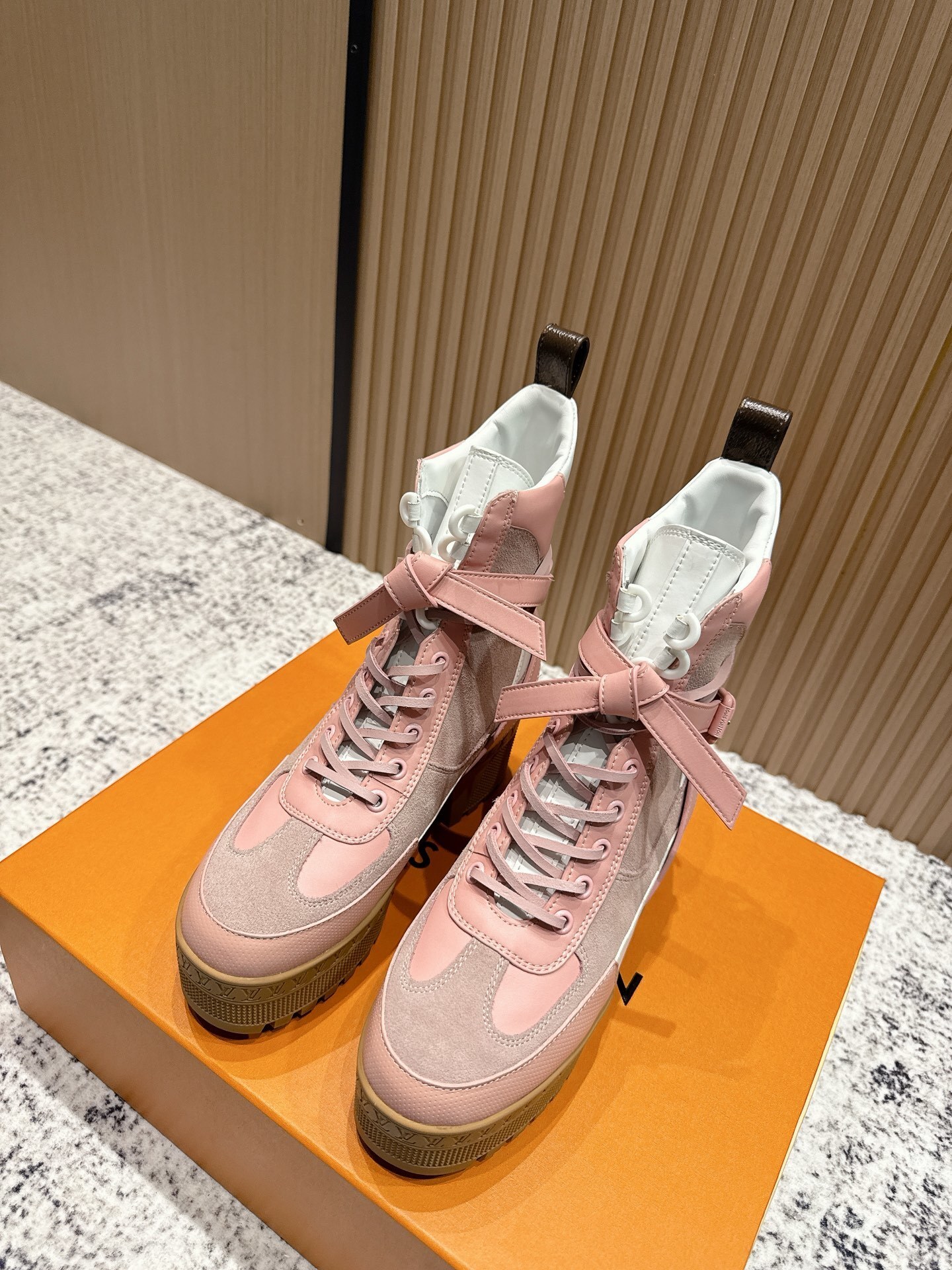 Louis Vuitton Women’s Pink Leather & Suede Platform Ankle Boots