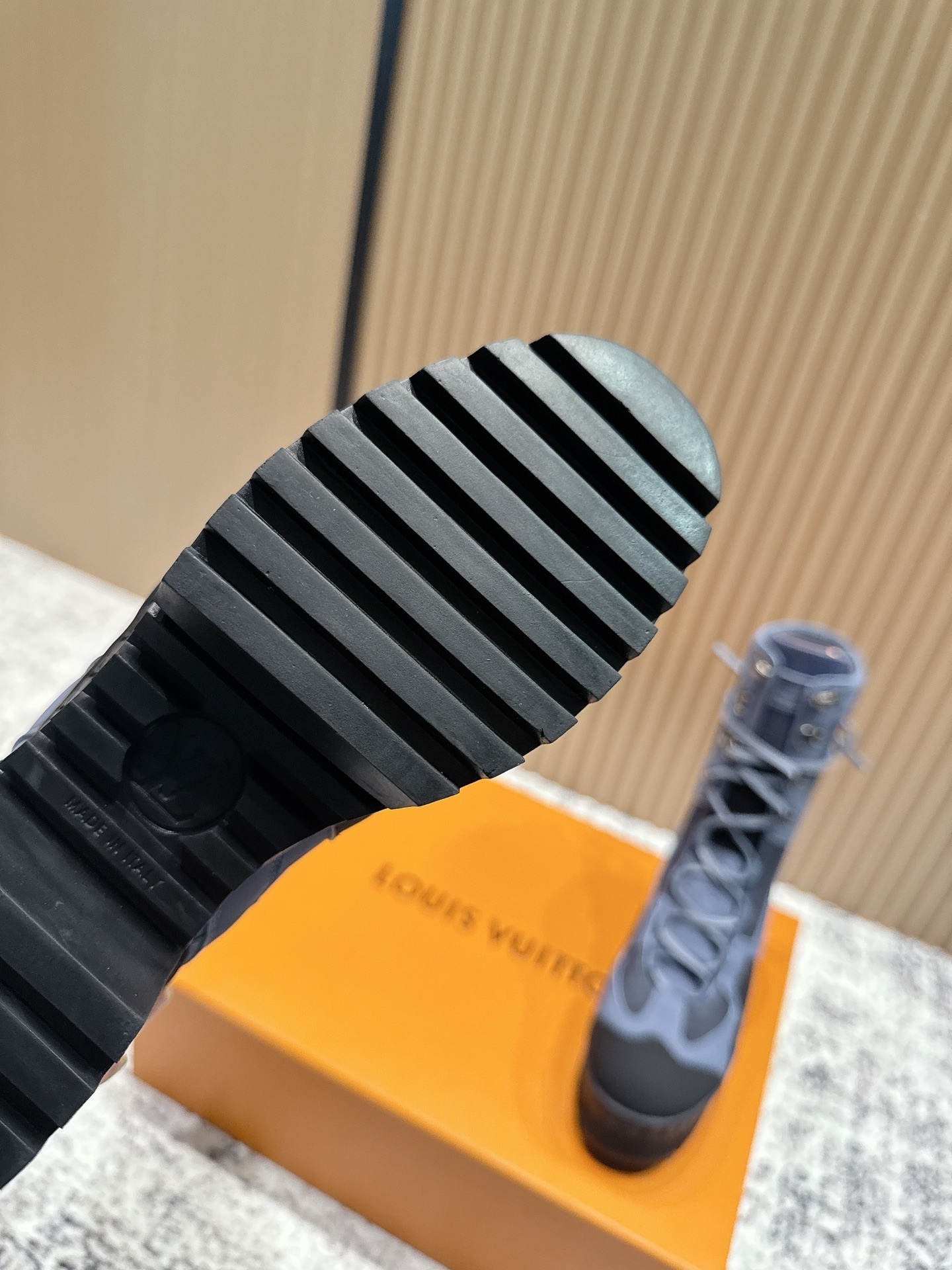 Louis Vuitton Women's Platform Combat Boots in Navy Blue & Slate