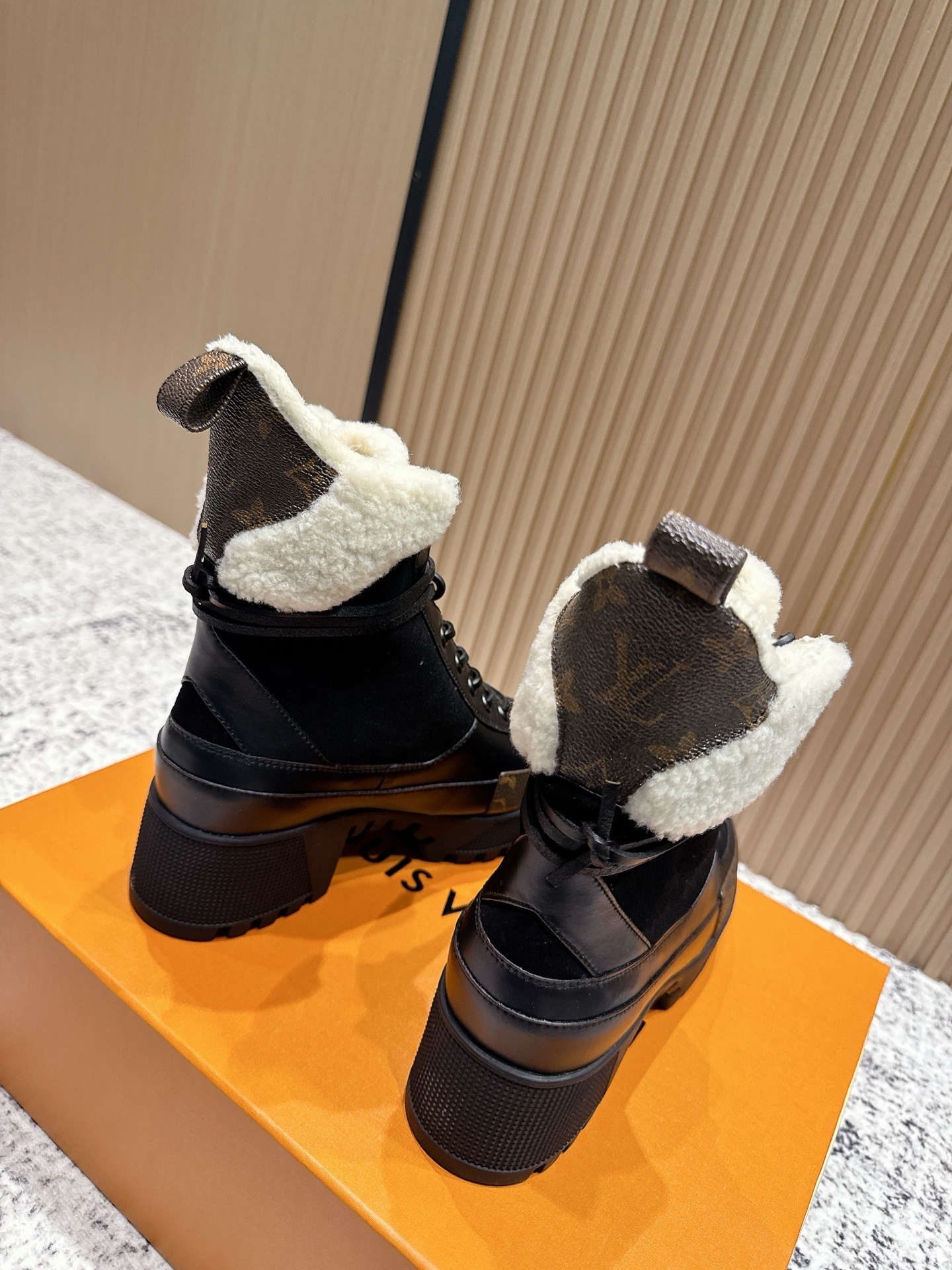 Luxury Women's Monogram Leather Boots with Shearling Lining