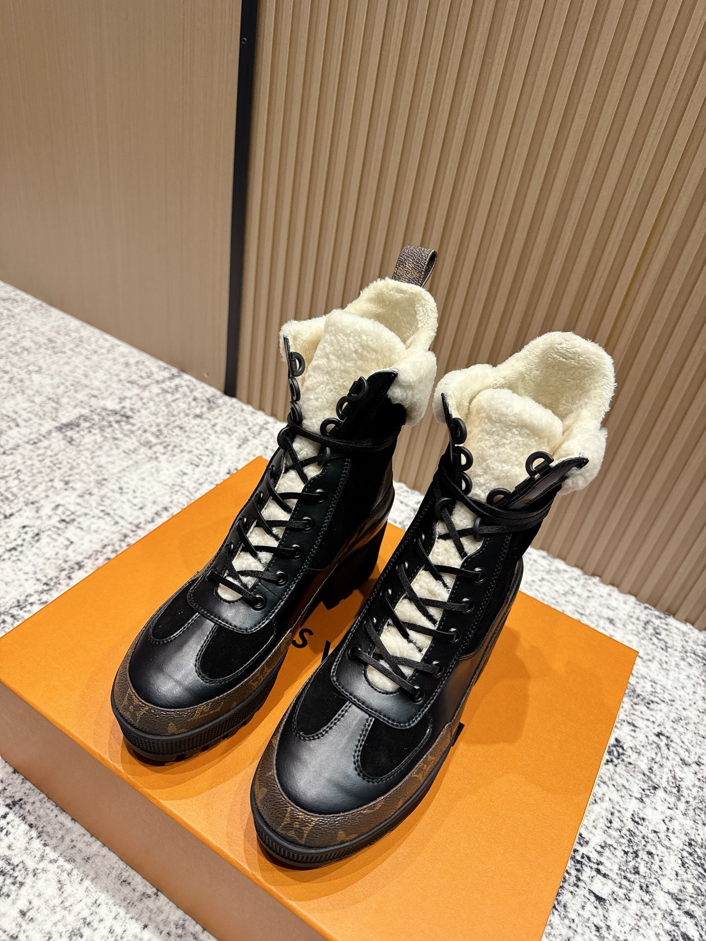 Luxury Women’s Monogram Leather Boots with Shearling Lining