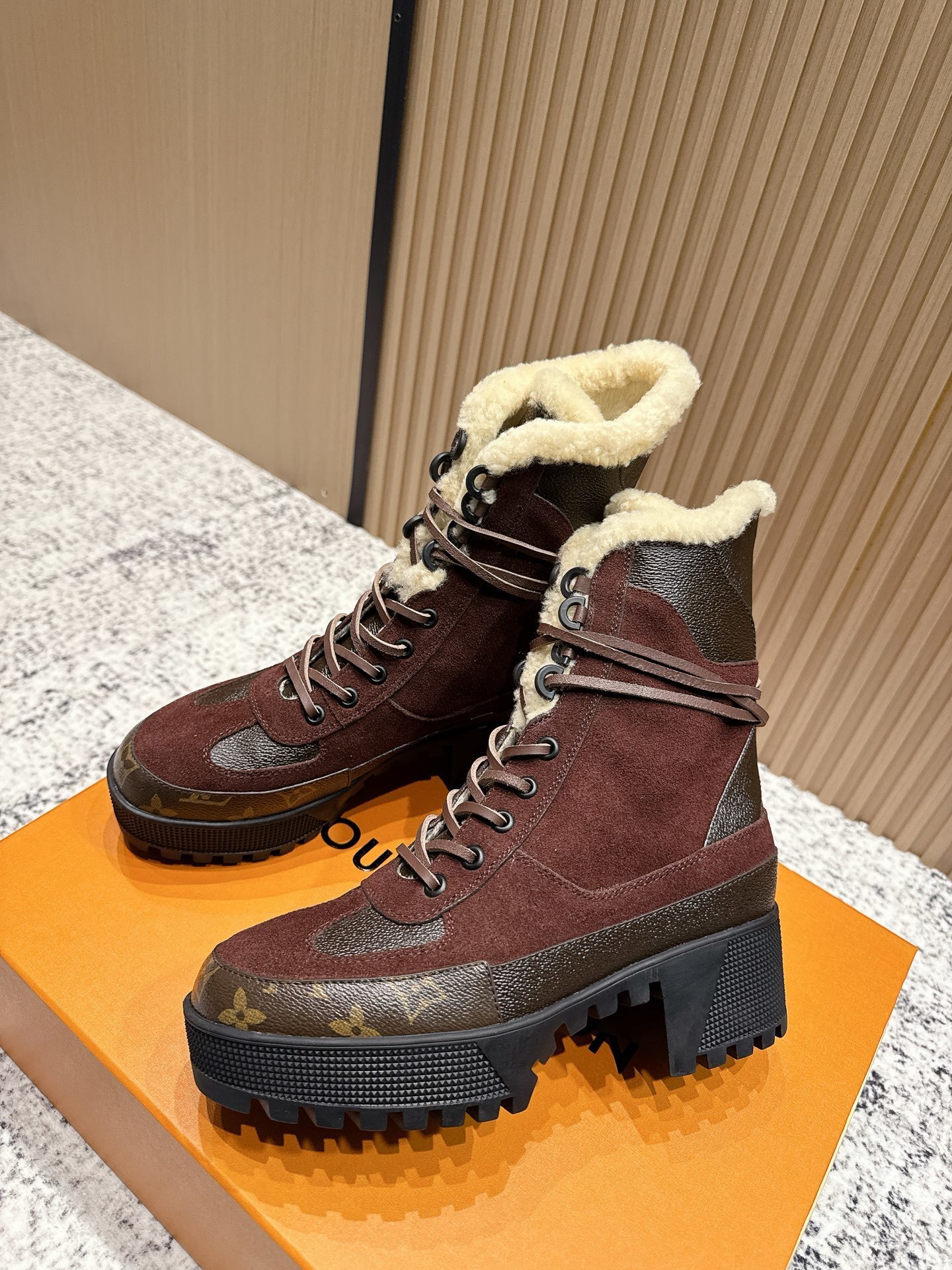 Louis Vuitton Star Trail Monogram Shearling Ankle Boots