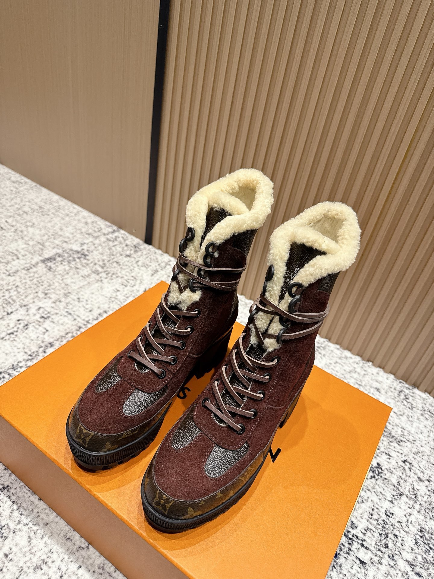 Louis Vuitton Star Trail Monogram Shearling Ankle Boots