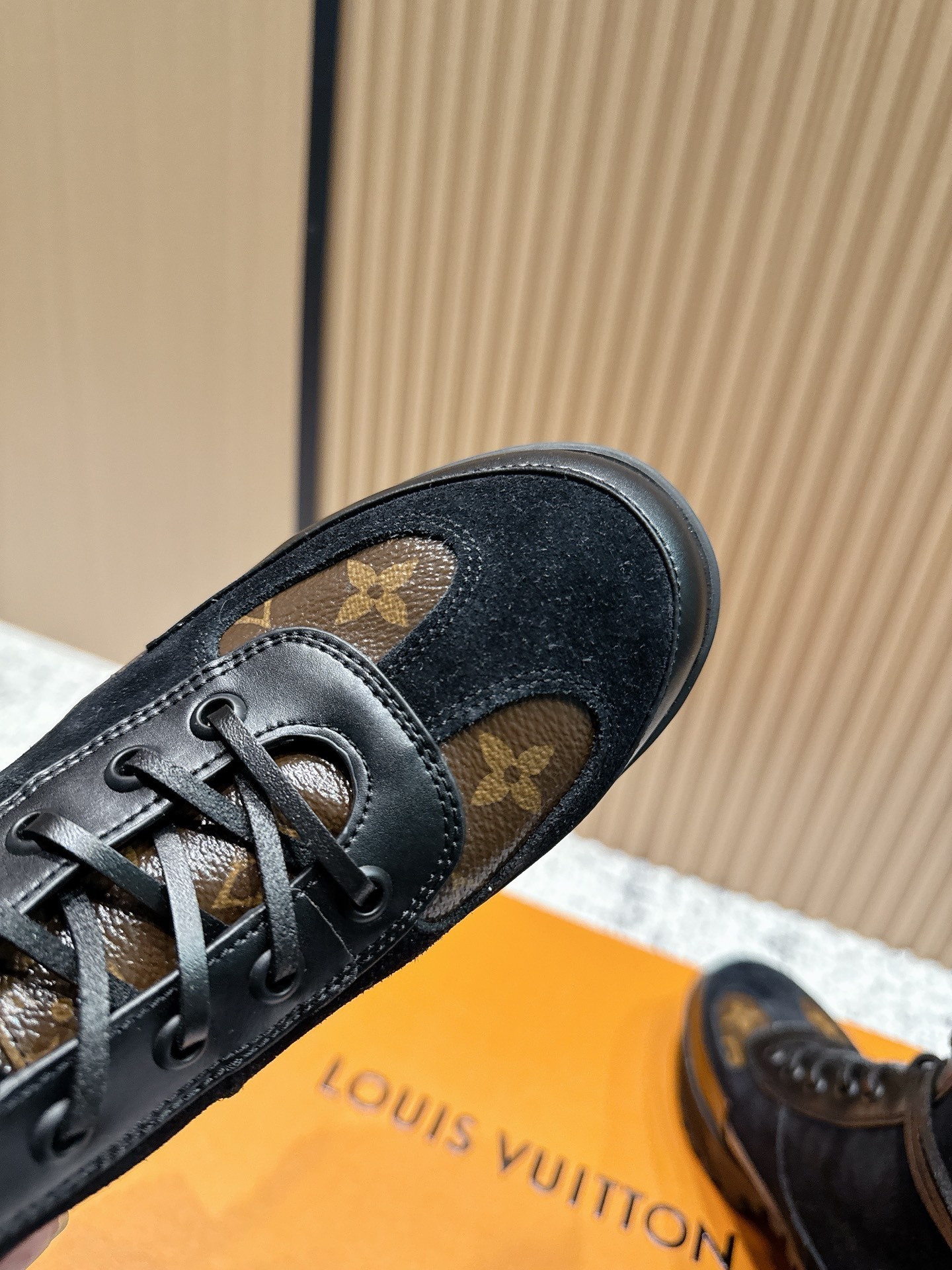Louis Vuitton Monogram Leather & Suede Lace-Up Platform Boots