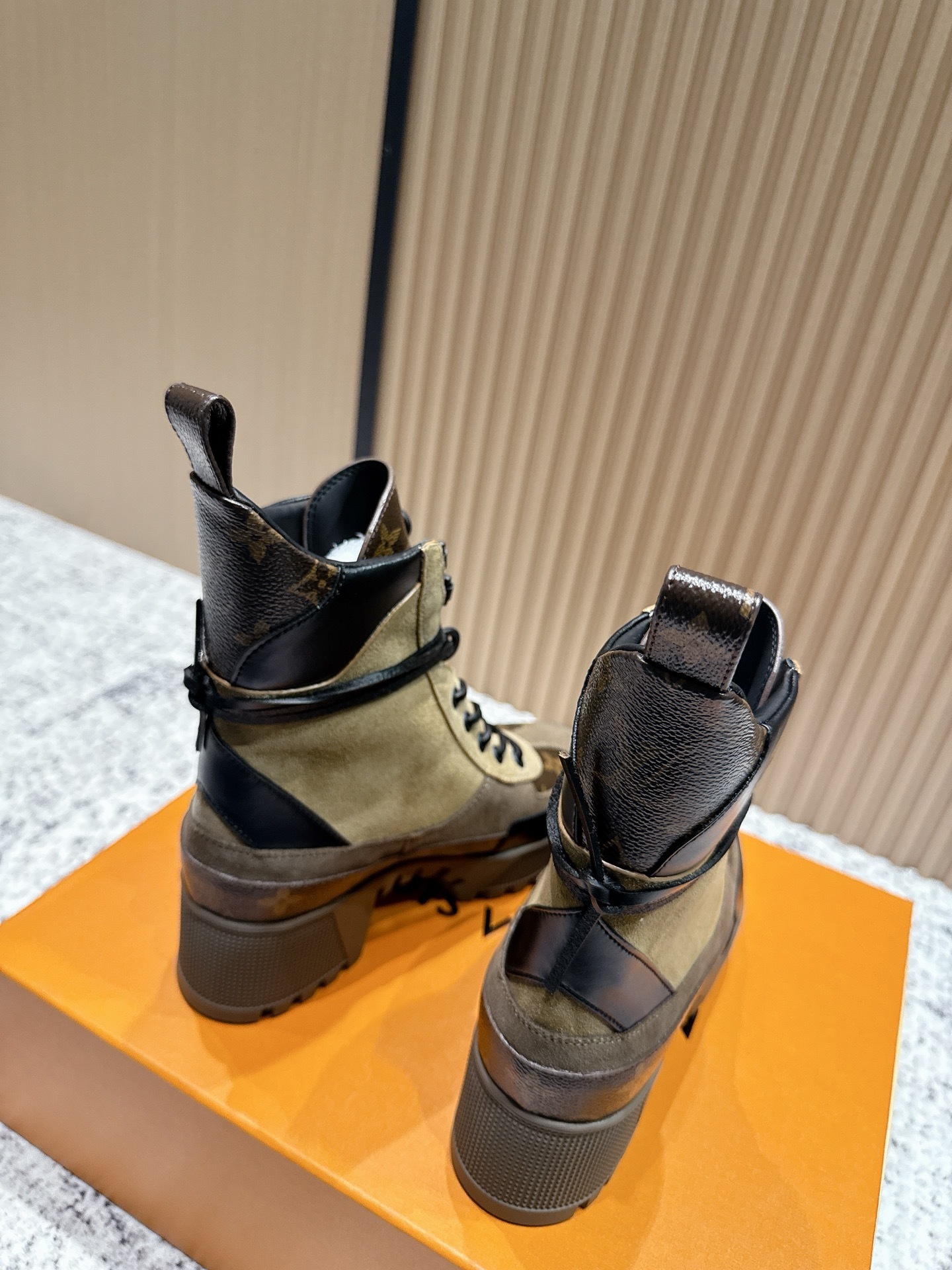 Louis Vuitton Women's Suede Monogram Canvas Lace-Up Ankle Boots