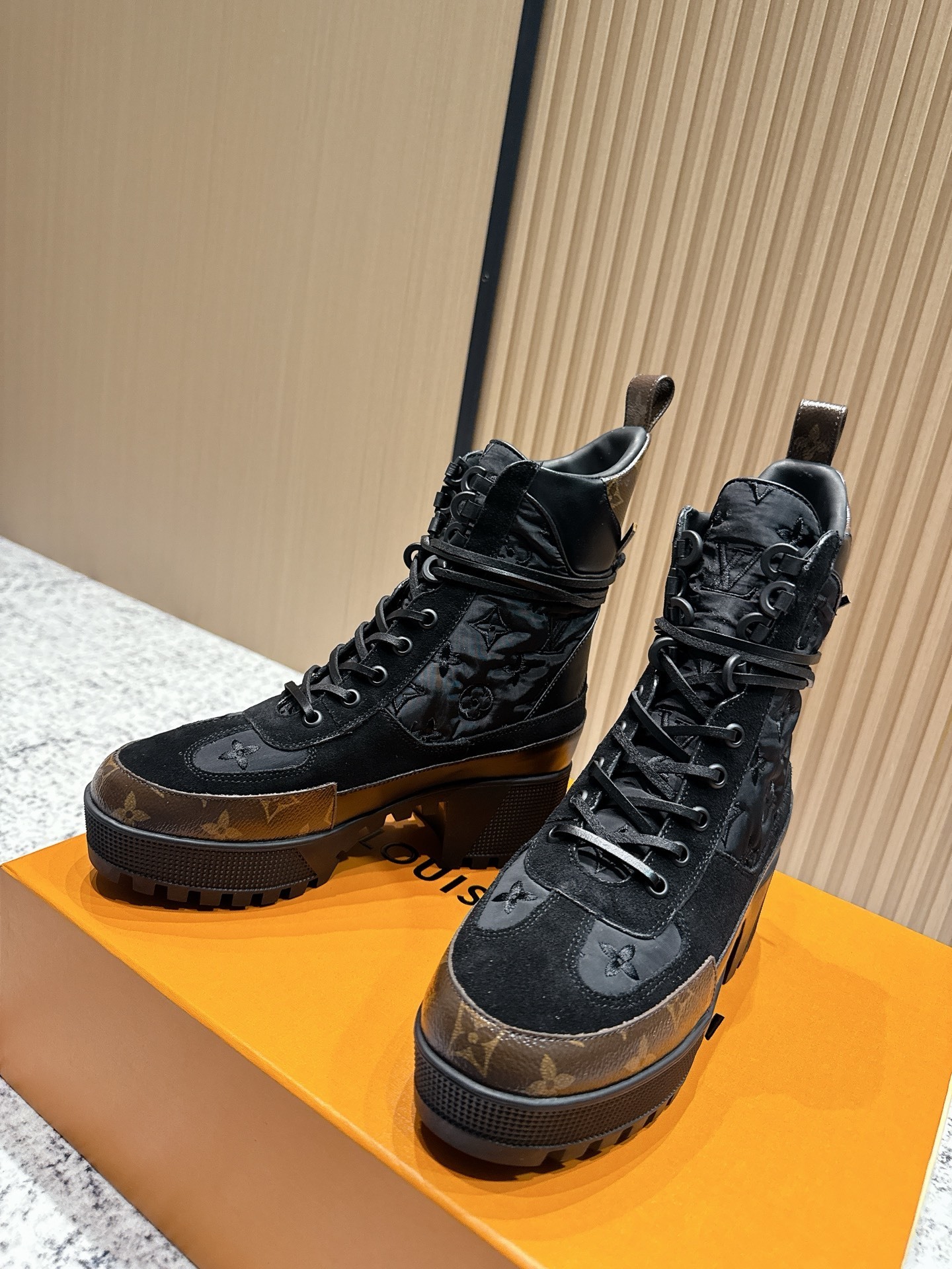 Louis Vuitton Monogram Lace-Up Platform Ankle Boots - Women's Luxury