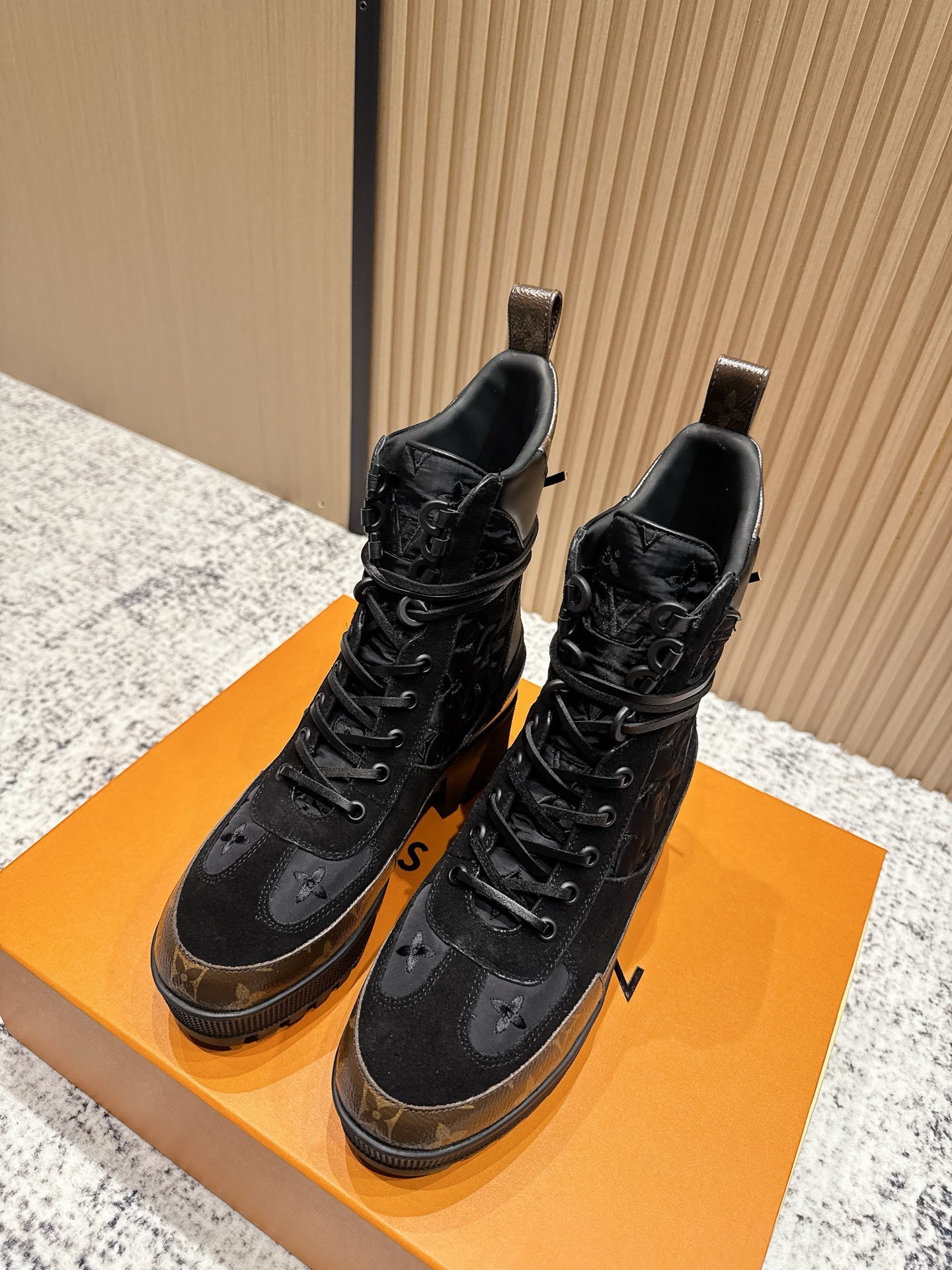 Louis Vuitton Monogram Lace-Up Platform Ankle Boots – Women’s Luxury