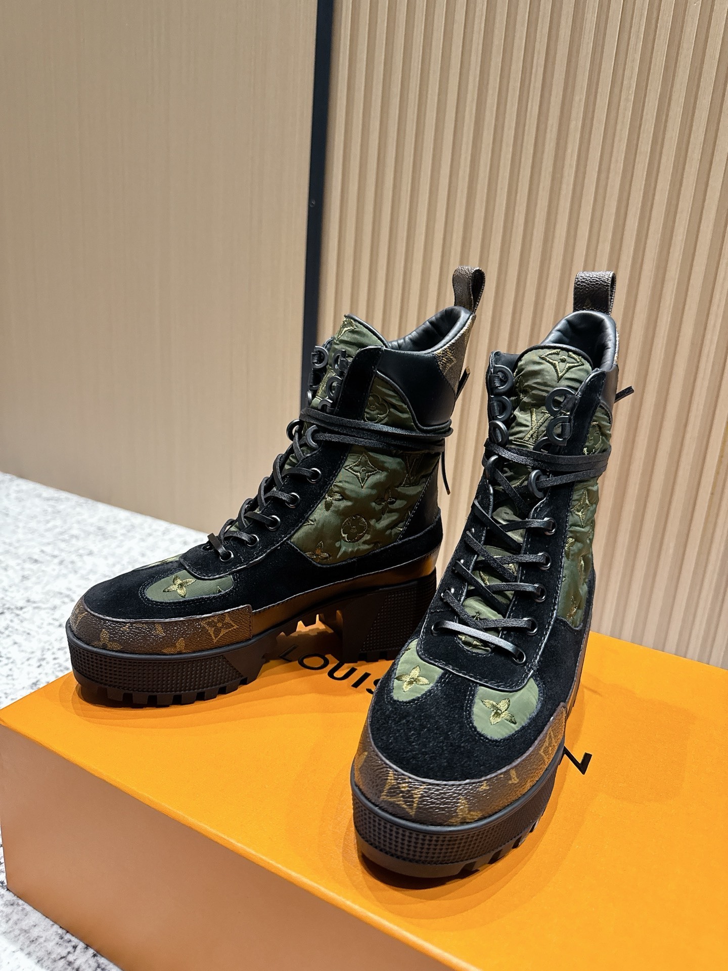 Louis Vuitton Monogram Quilted Heeled Ankle Boots - Olive & Black