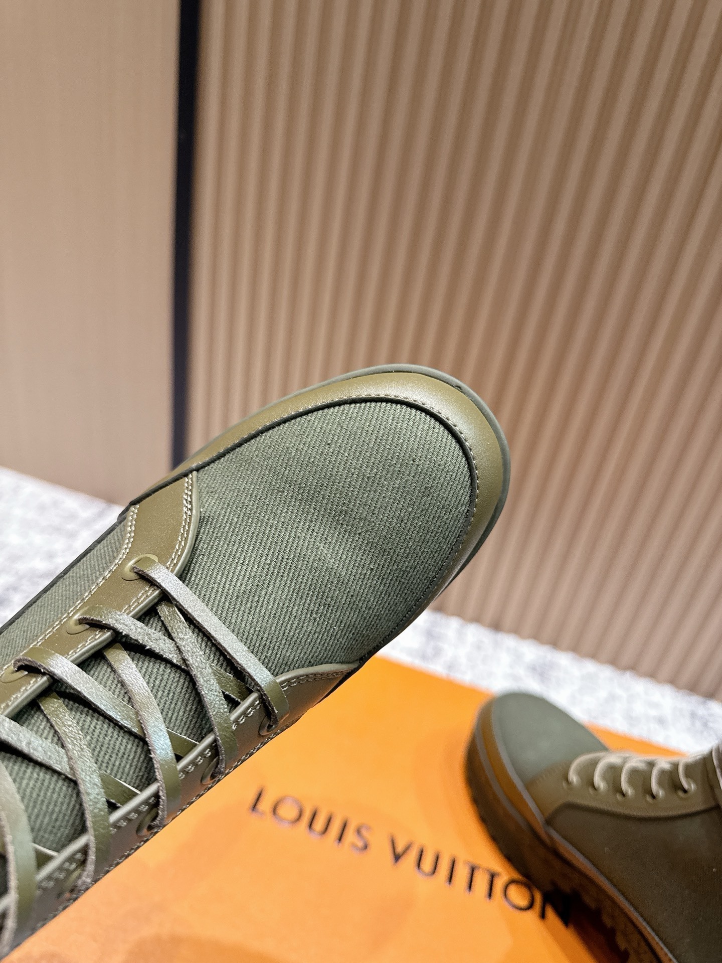 Louis Vuitton Khaki Canvas Platform Combat Ankle Boots