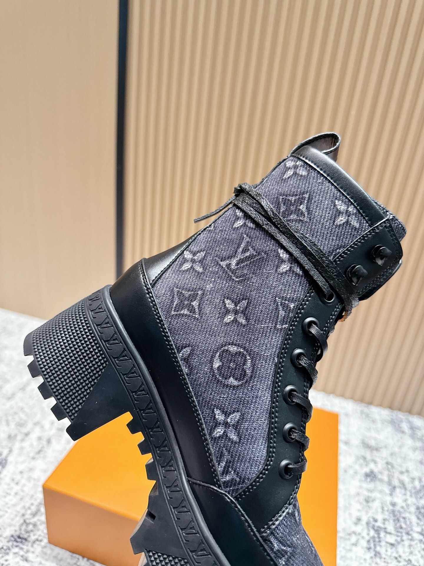 Louis Vuitton Monogram Denim Platform Combat Boots
