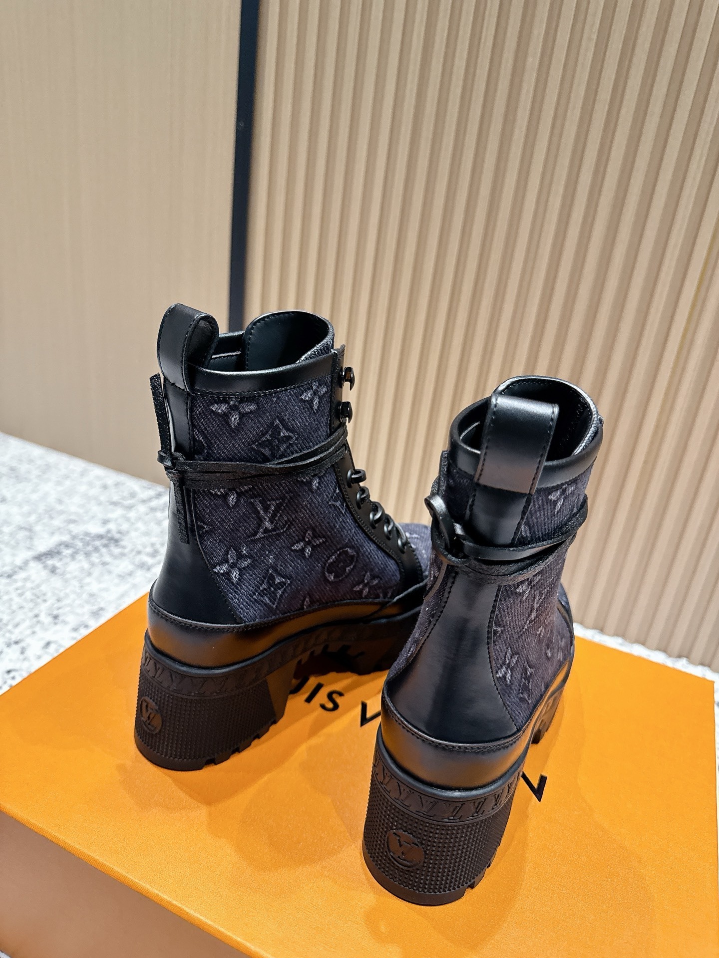 Louis Vuitton Monogram Denim Platform Combat Boots