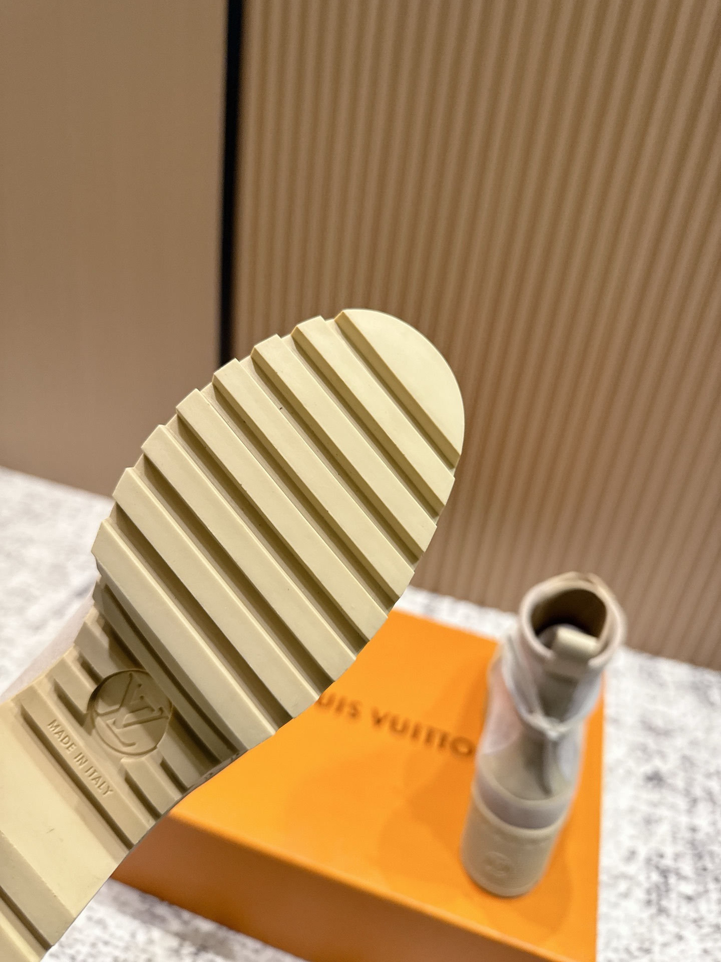 Louis Vuitton Monogram Platform Ankle Boots - Beige Combat Style