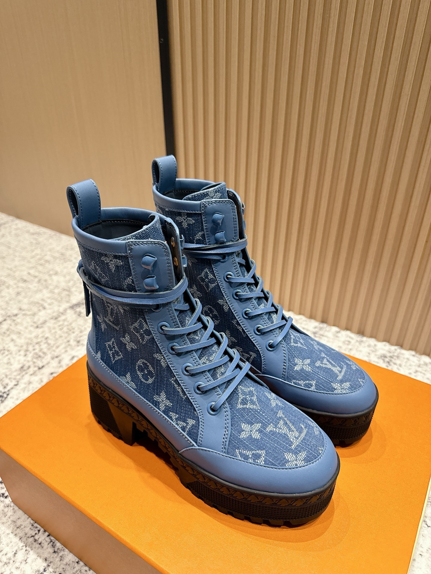 Louis Vuitton Monogram Denim Star Trail Ankle Boots - Blue