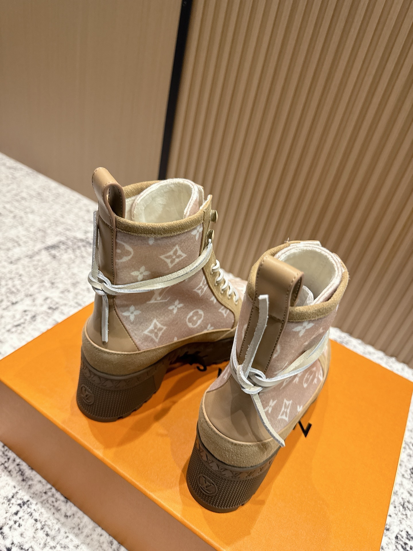Louis Vuitton Monogram Suede Platform Ankle Boots