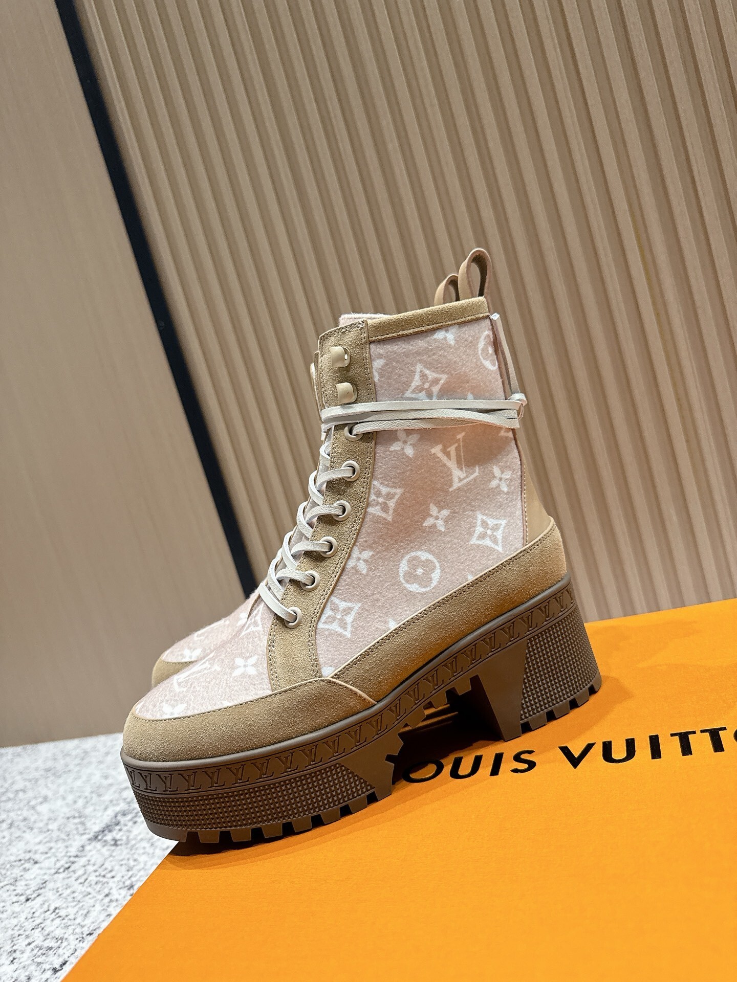 Louis Vuitton Monogram Suede Platform Ankle Boots