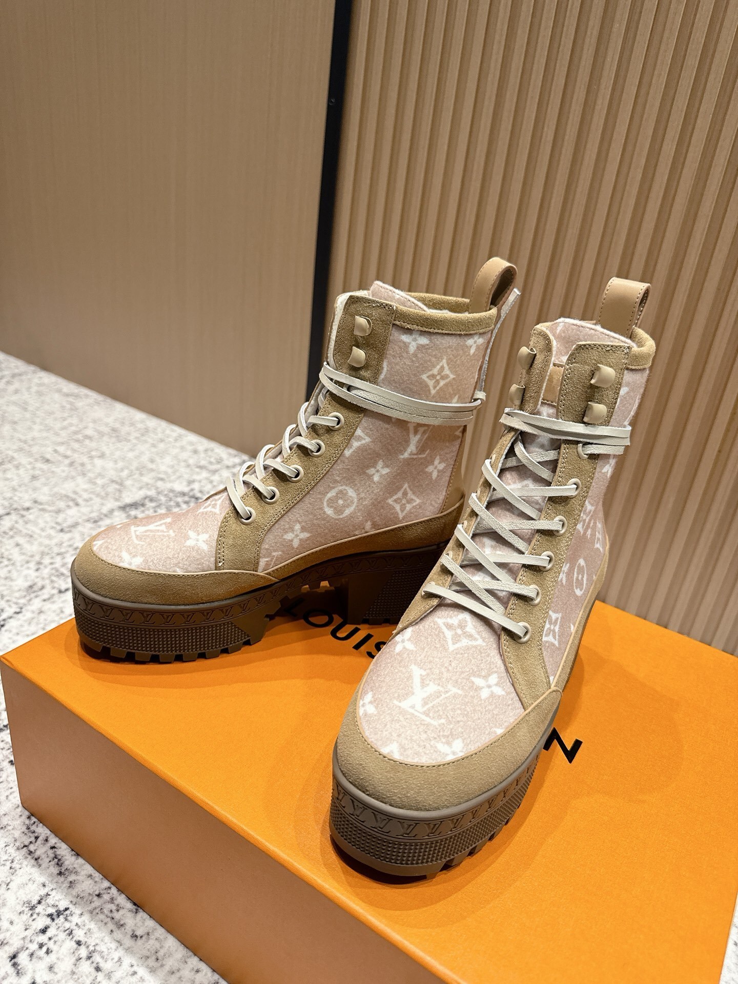 Louis Vuitton Monogram Suede Platform Ankle Boots