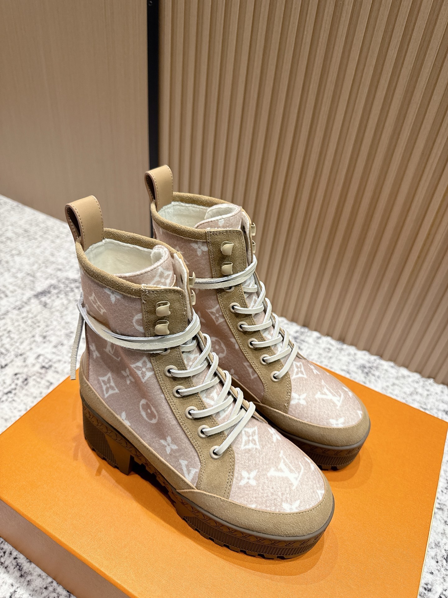 Louis Vuitton Monogram Suede Platform Ankle Boots